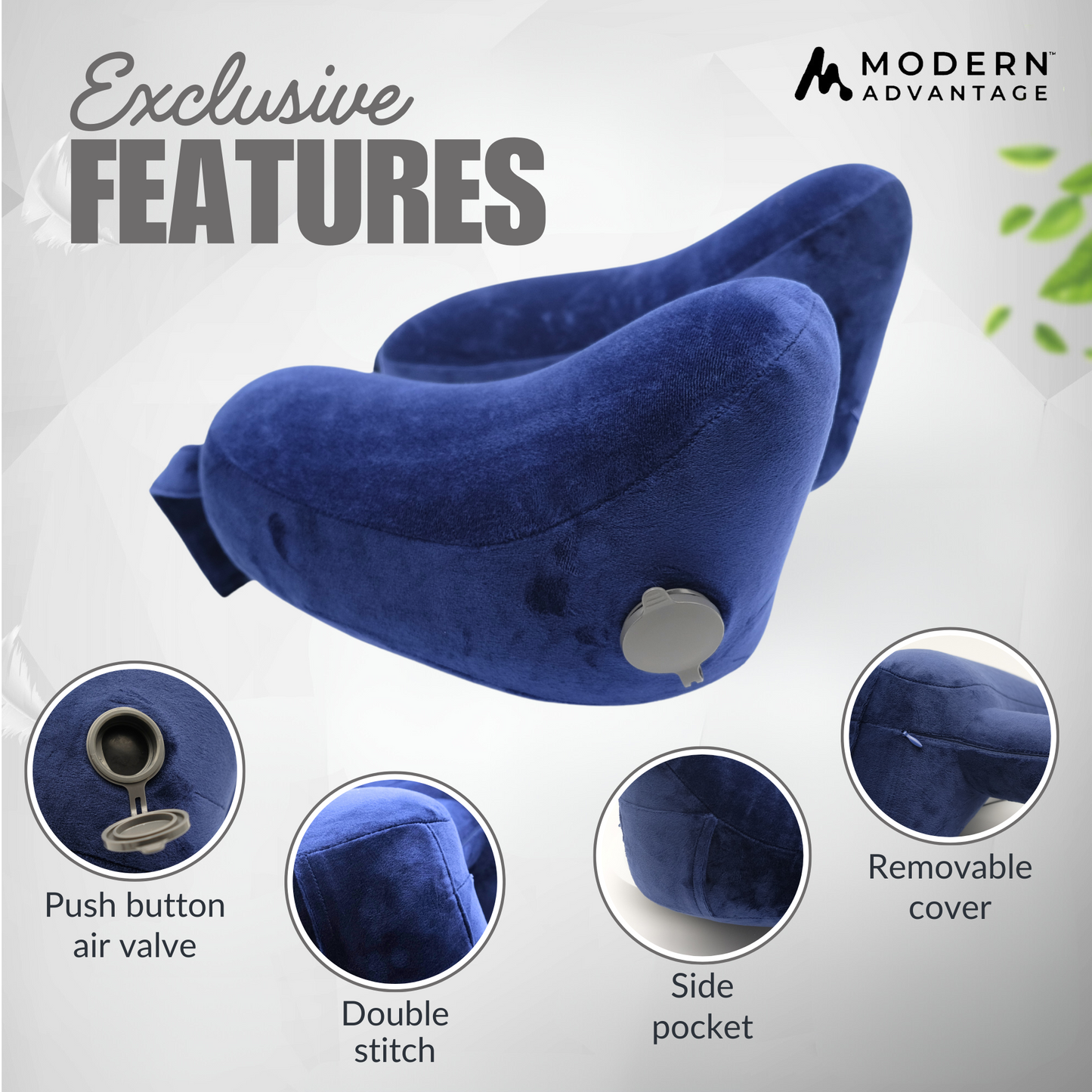 Modern Advantage Inflatable Travel Neck Pillow - BLACK+BLUE (2 pack)