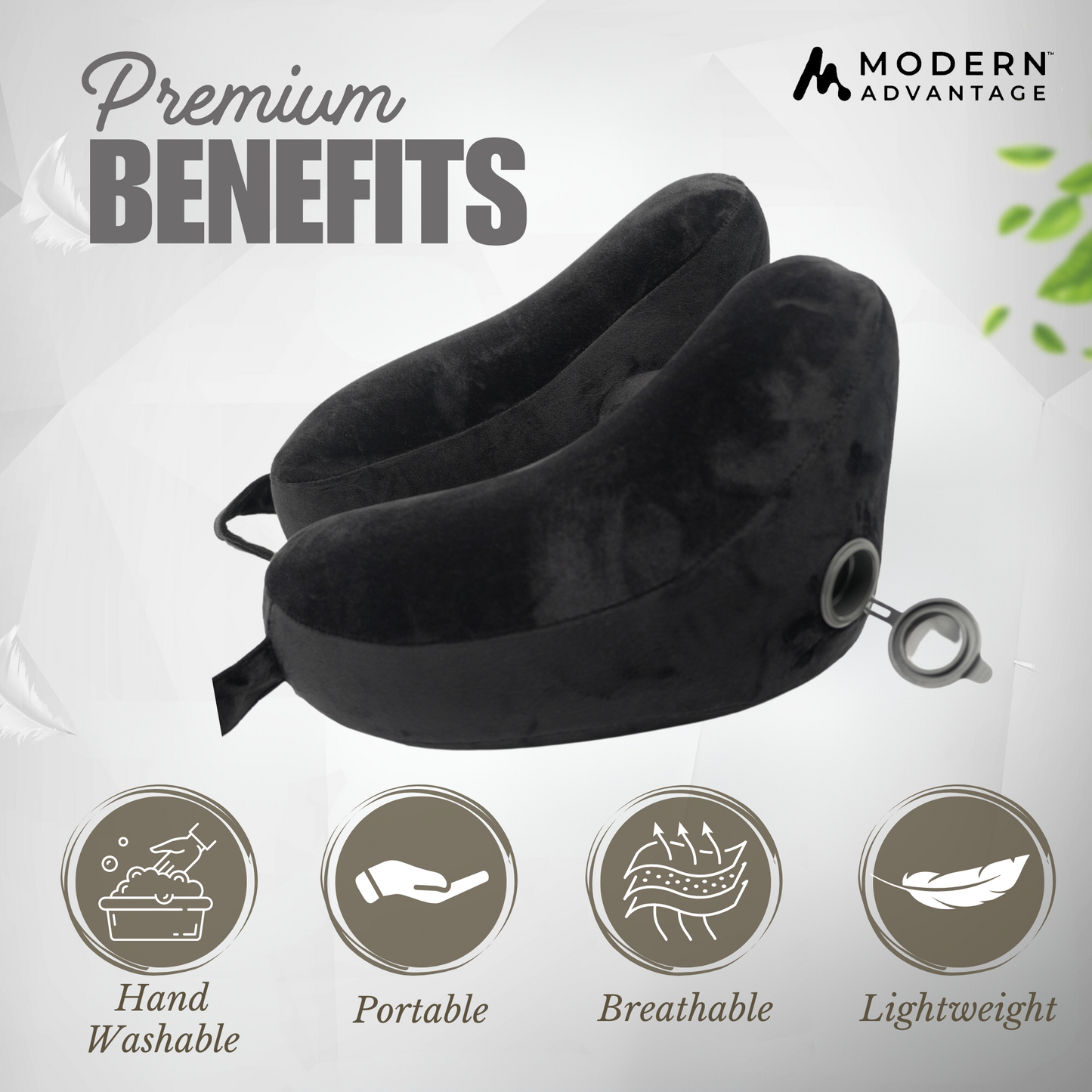 Modern Advantage Inflatable Travel Neck Pillow - BLACK+GREY (2 pack)