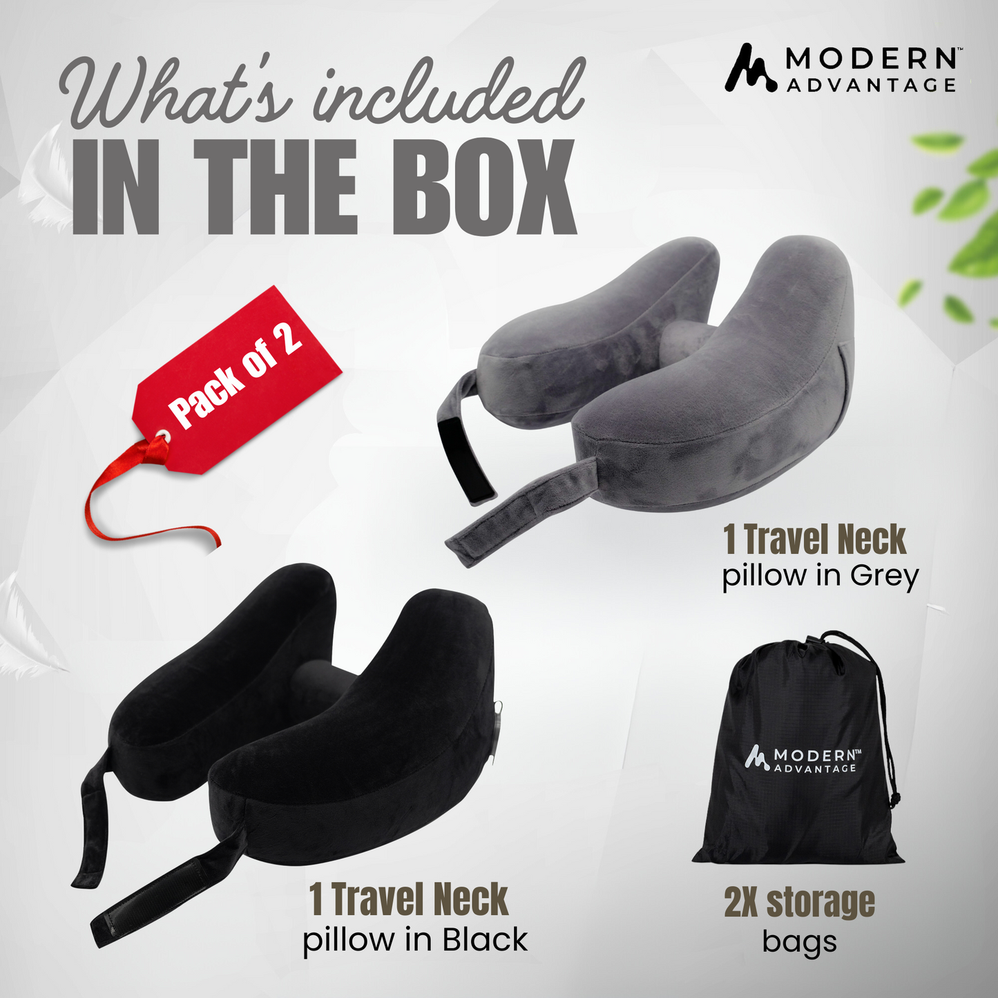 Modern Advantage Inflatable Travel Neck Pillow - BLACK+GREY (2 pack)