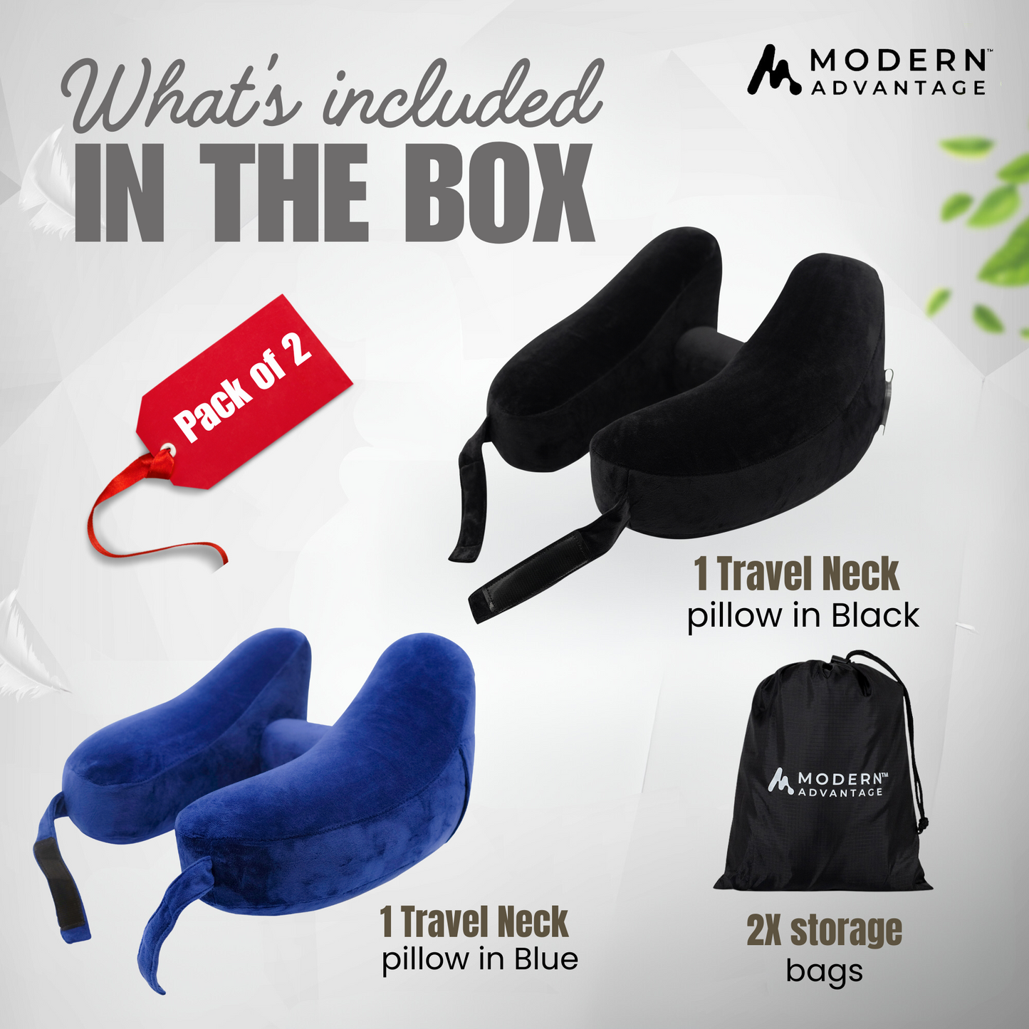 Modern Advantage Inflatable Travel Neck Pillow - BLACK+BLUE (2 pack)