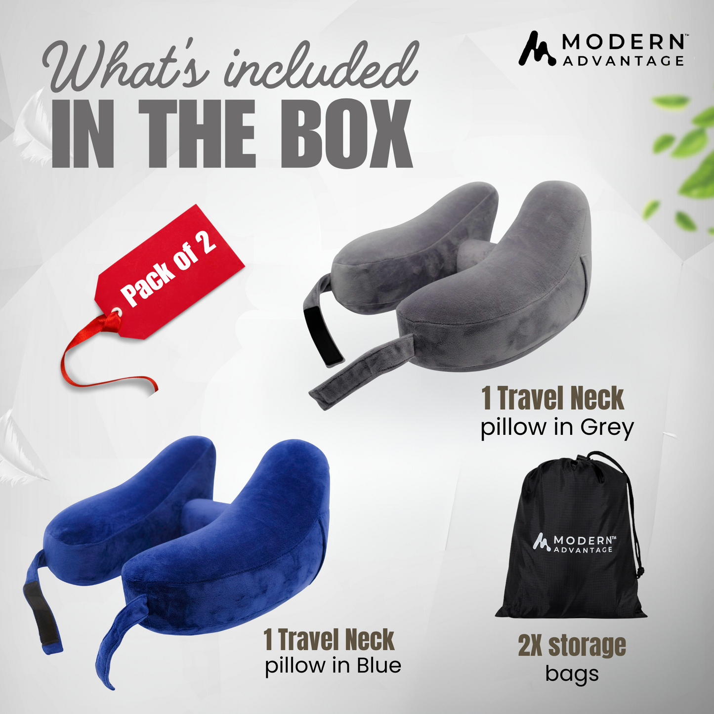 Modern Advantage Inflatable Travel Neck Pillow - GREY+BLUE (2 pack)