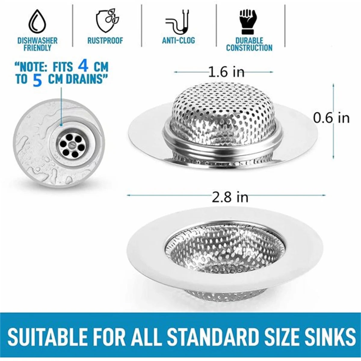 2Pcs Bathtub Drain Strainer, Small Wide Rim 1.57" Diameter , Stainless Steel Sink Drain Strainer,Drain Hair Catcher Perfect for Bathtub and Utility Sink Laundry Tub