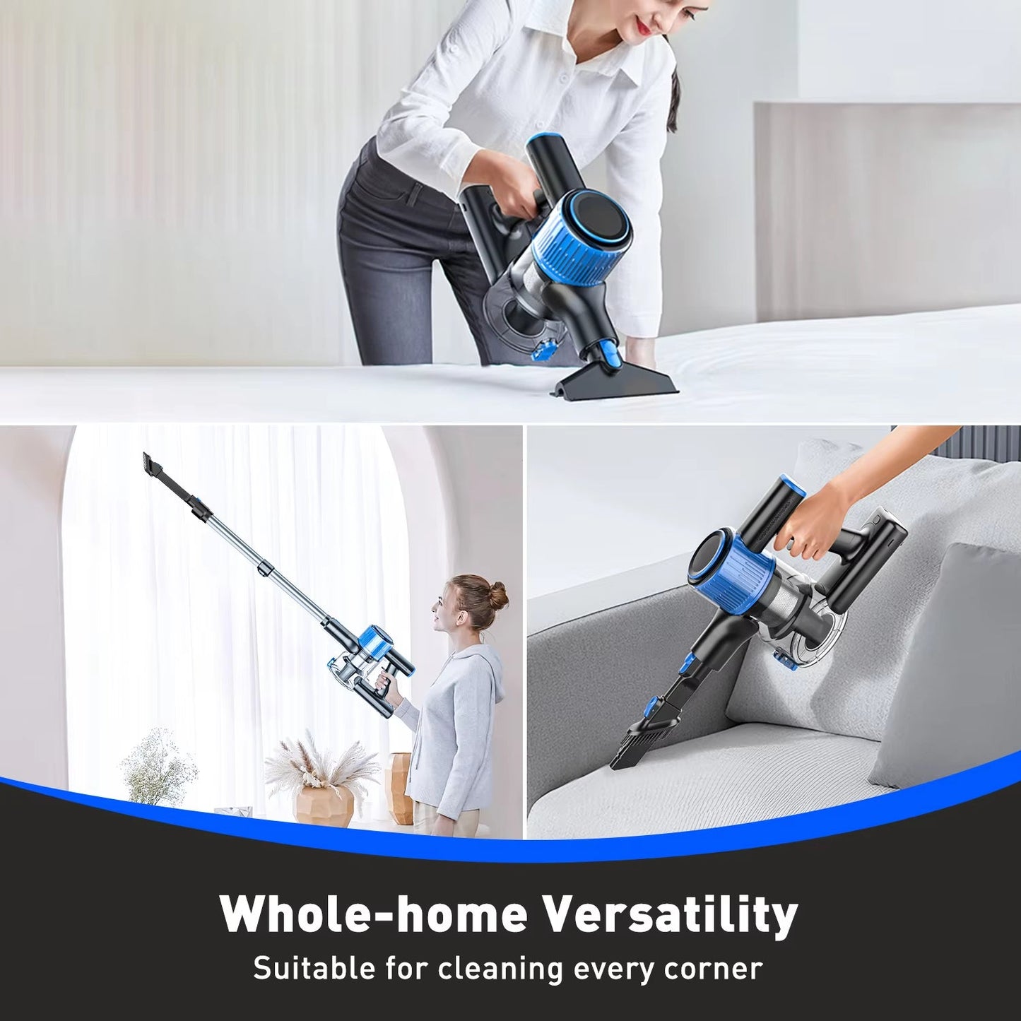 28Kpa 300W Handheld Cordless Vacuum Cleaner 8 in 1 Powerful Suction Stick Vacuum 1.5L Dust Cup for Pet Hair/Carpet/Hard Floor