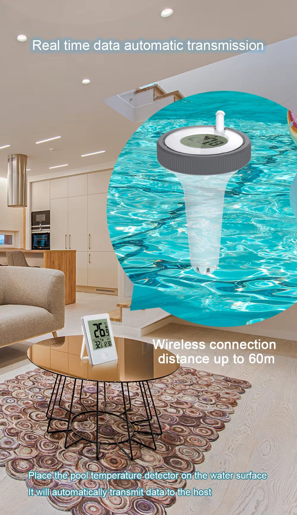 Digital Swimming Pool Thermometer Floating Outdoor Floating Thermometers Used for Swimming Pool Bathrooms Aquarium