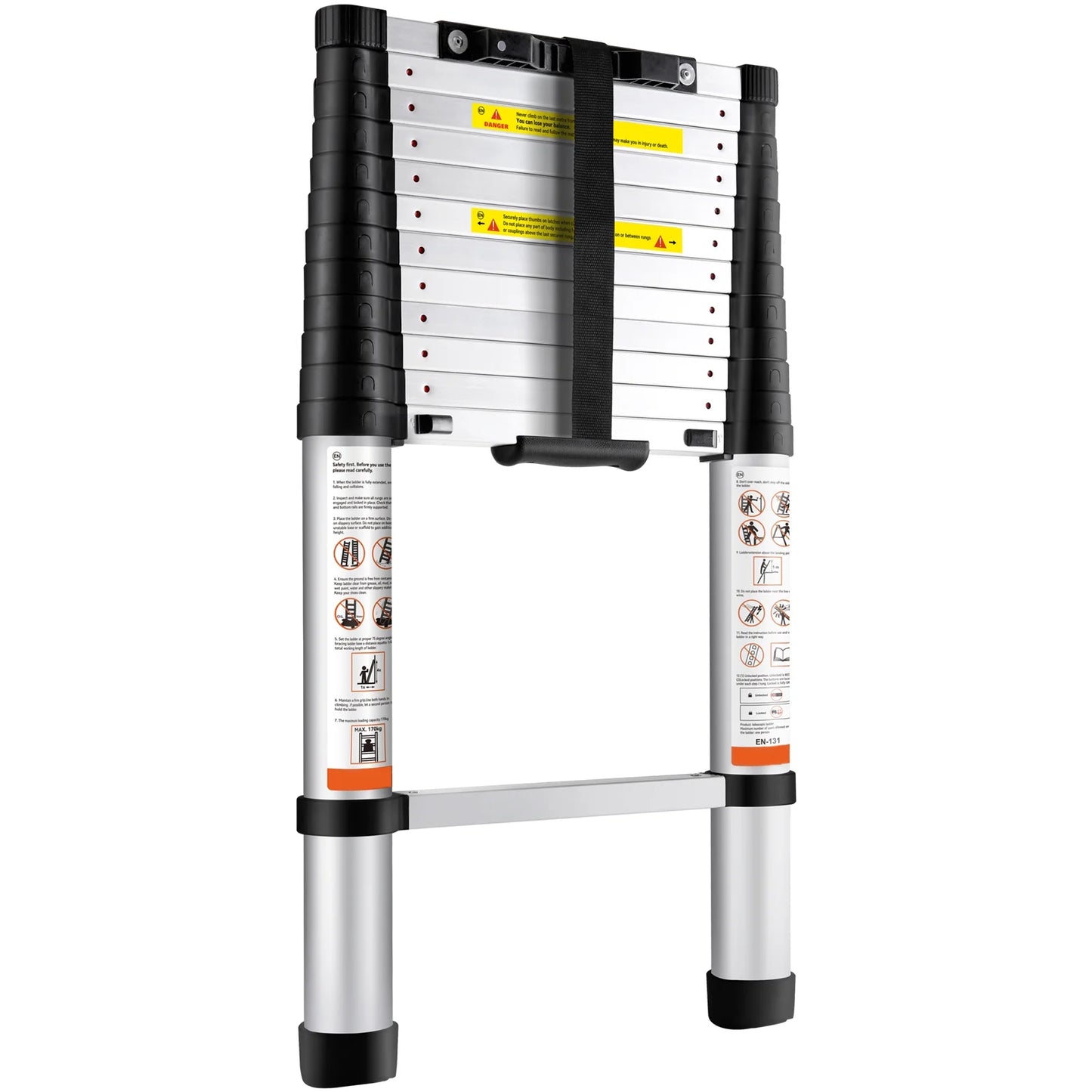 12.5FT Telescoping Ladder 375Lbs Load Capacity Aluminum Telescopic Extension Ladder, Multi-Purpose Collapsible Ladder for RV, Home or Outdoor Work