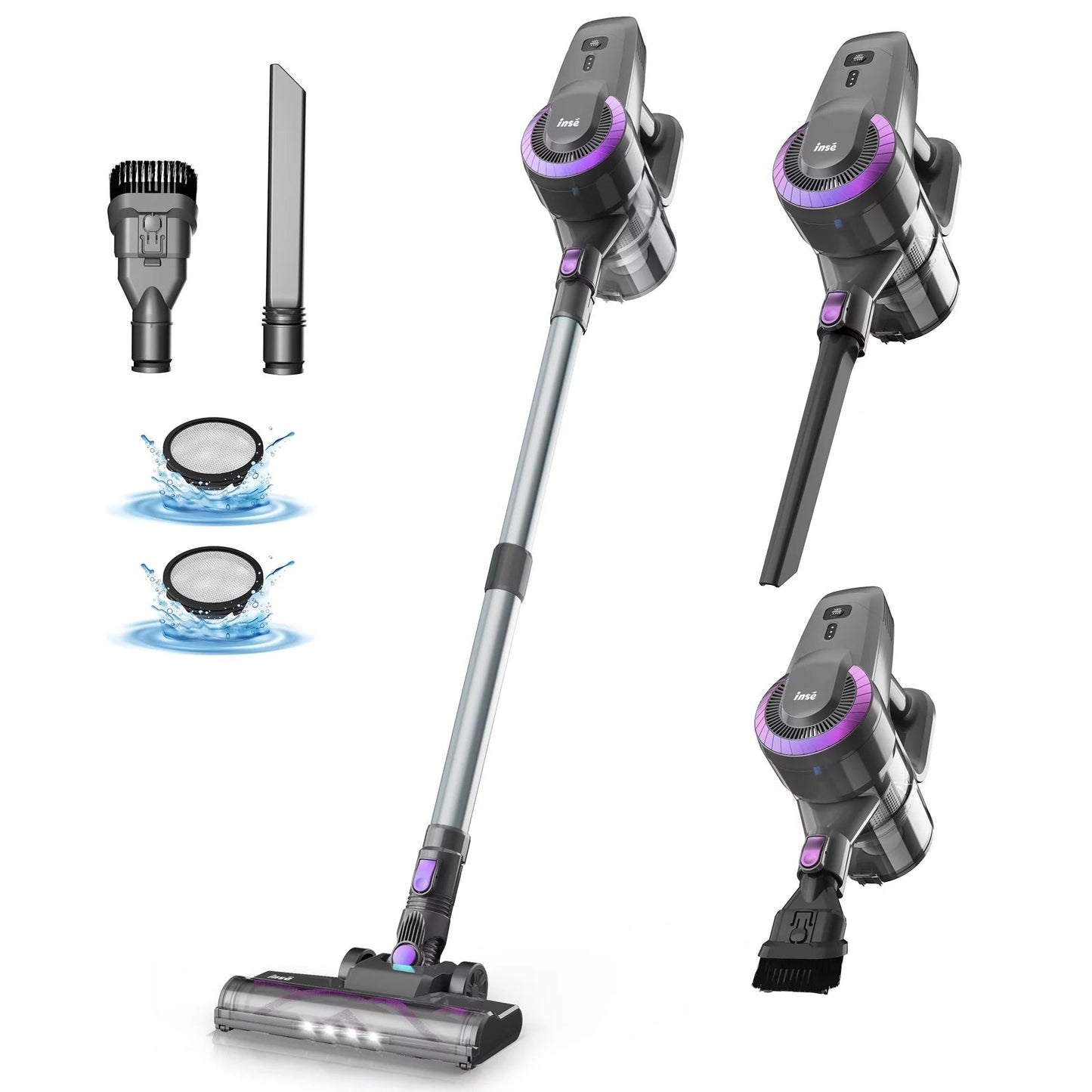 Cordless Vacuum Cleaner, 6-In-1 Stick Vacuum 20Kpa Lightweight for Hard Floor Carpet Pet Hair N370 Purple