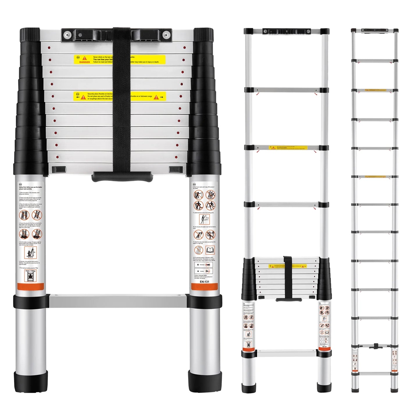 12.5FT Telescoping Ladder 375Lbs Load Capacity Aluminum Telescopic Extension Ladder, Multi-Purpose Collapsible Ladder for RV, Home or Outdoor Work