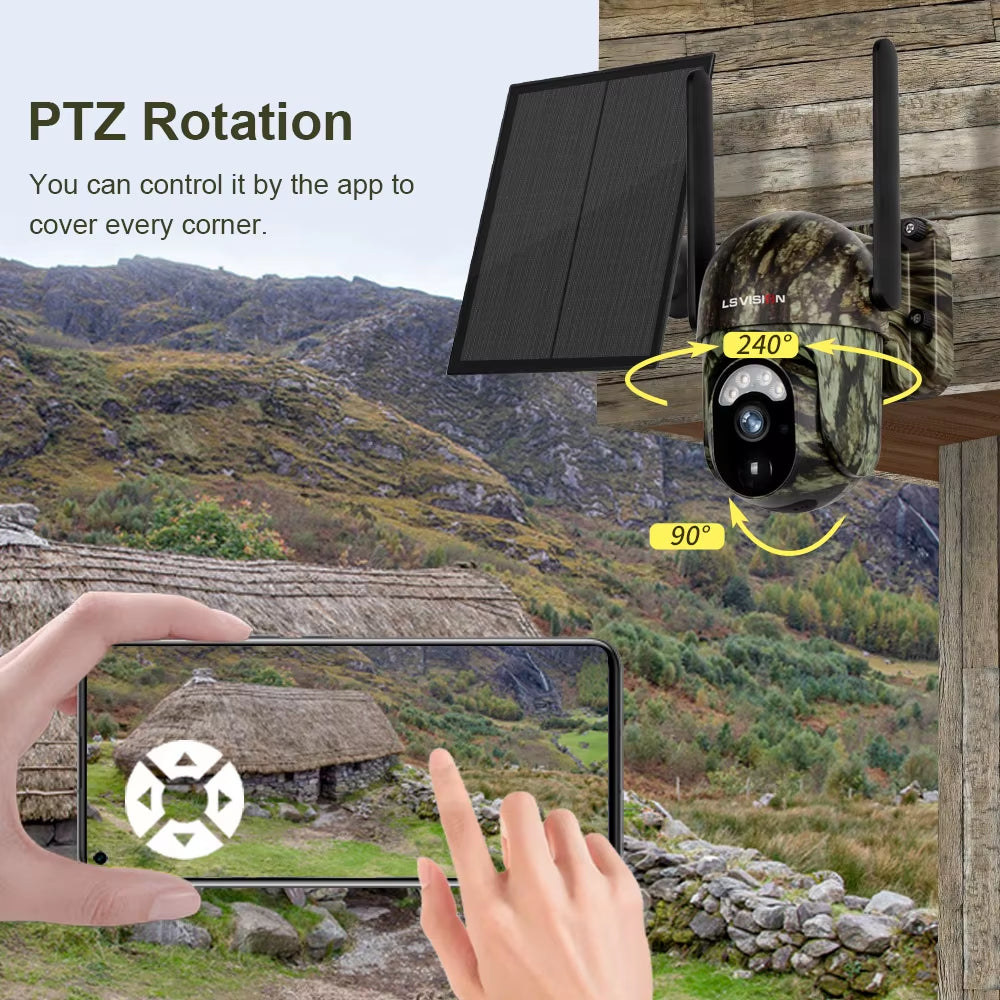 4G SIM Solar Security Cameras Wireless Outdoor 2K HD Video Surveillance Color Night Vision Human/Animal Detection