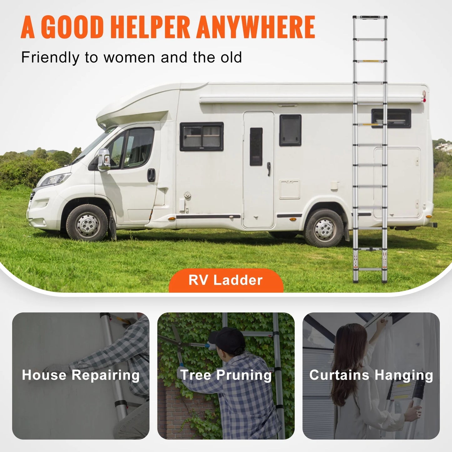 12.5FT Telescoping Ladder 375Lbs Load Capacity Aluminum Telescopic Extension Ladder, Multi-Purpose Collapsible Ladder for RV, Home or Outdoor Work