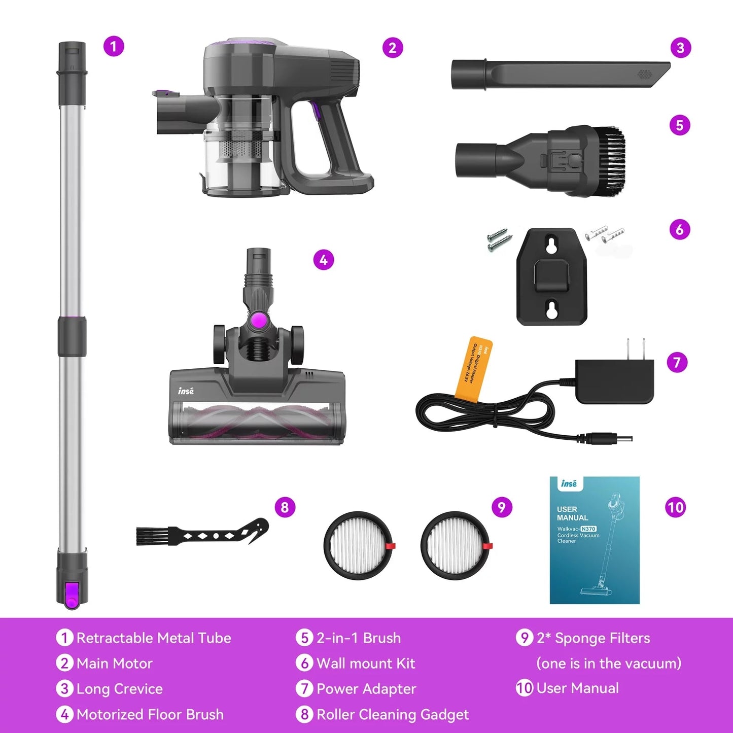 Cordless Vacuum Cleaner, 6-In-1 Stick Vacuum 20Kpa Lightweight for Hard Floor Carpet Pet Hair N370 Purple