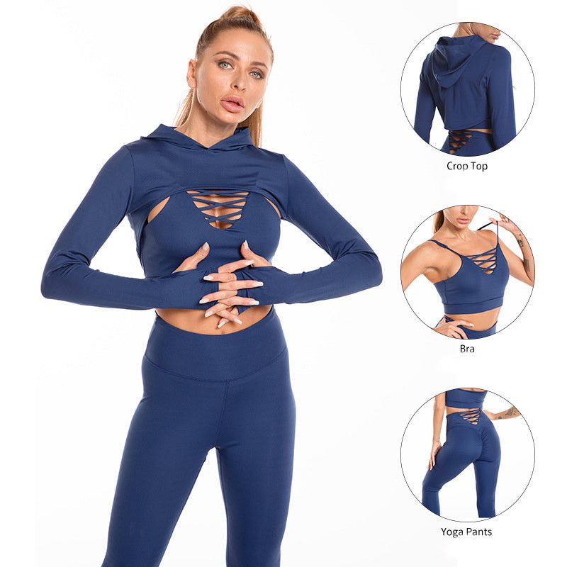 Sports Suits Long Sleeve Hooded Gym Outfits
