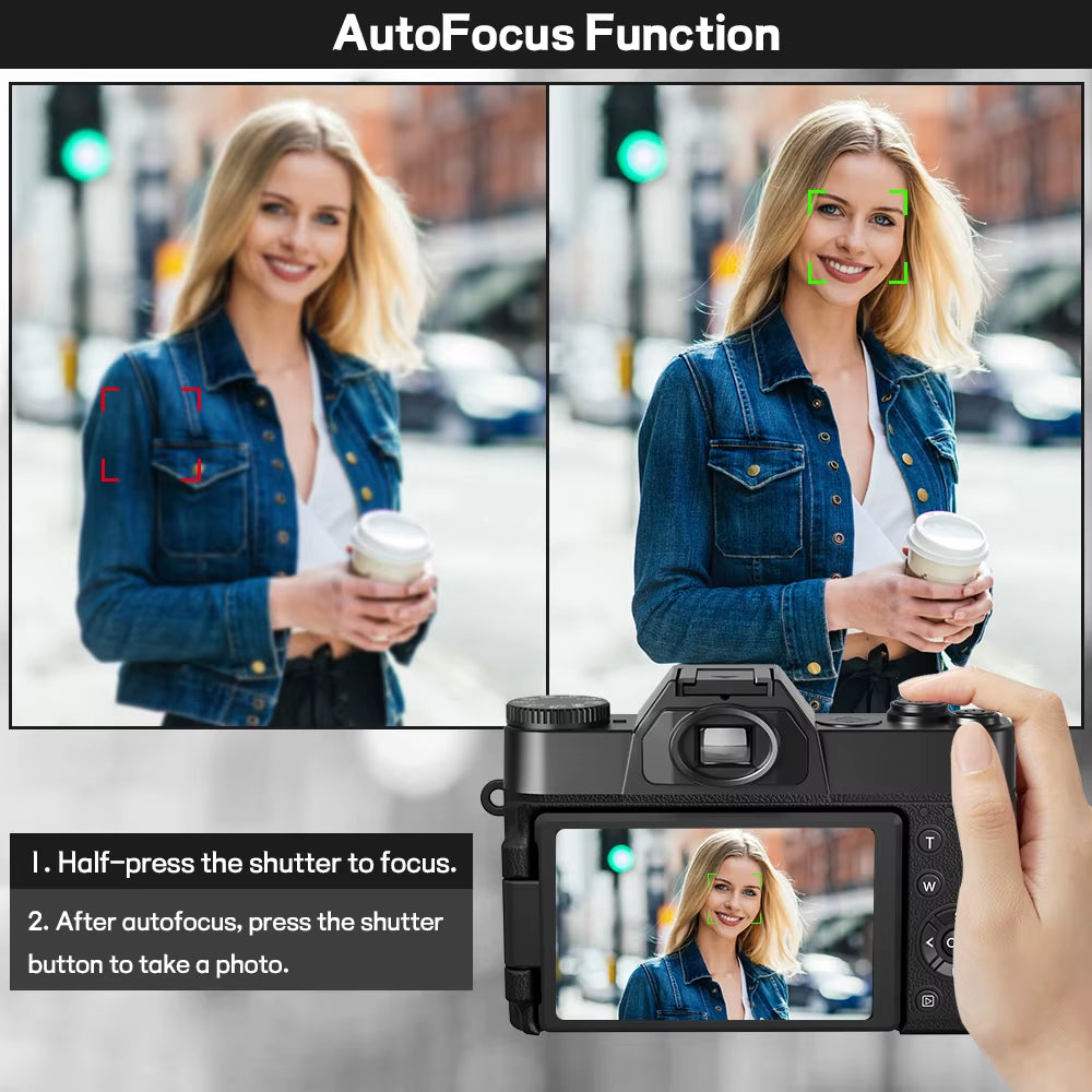 Compact Digital Photography Camera 4K WIFI Webcam Retro Vlog Recorder Youtube 64MP Camcorder 3 Inch Flip Screen Wide Angle Lens