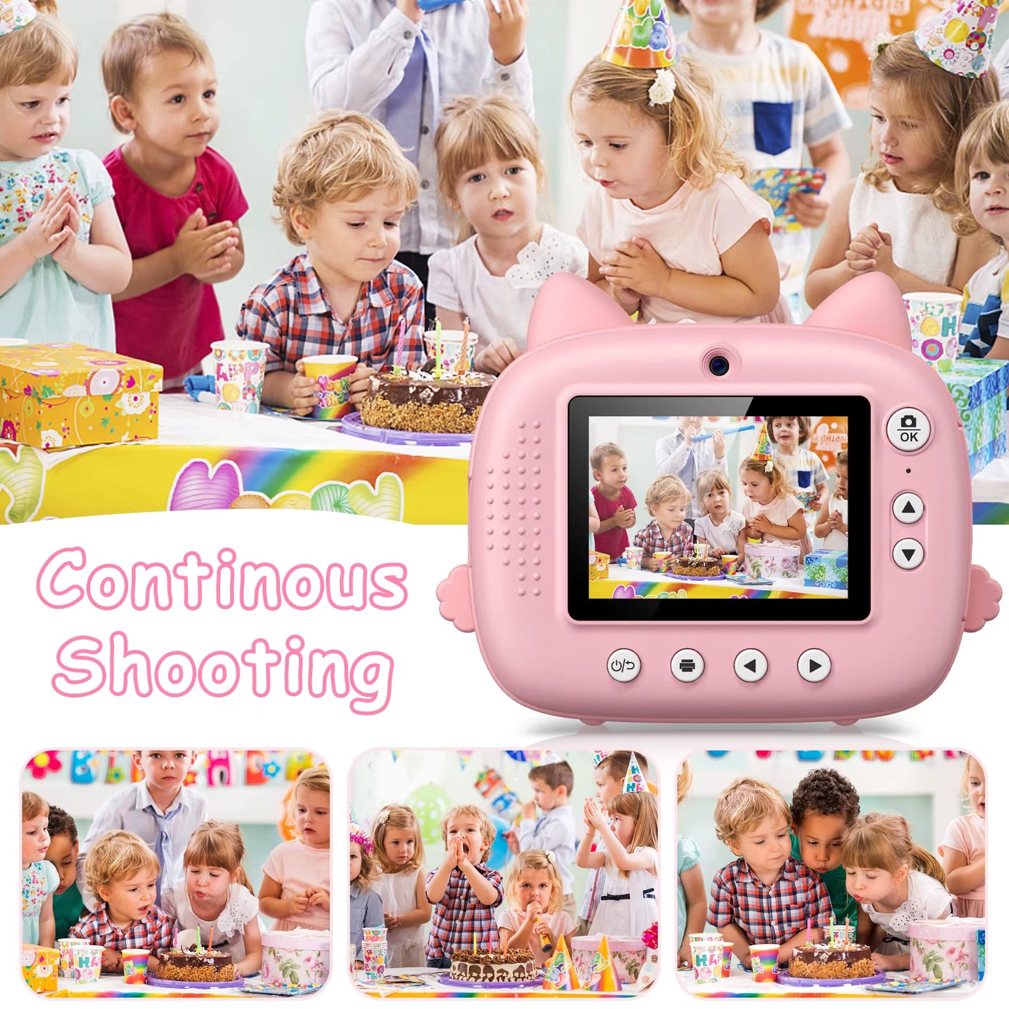 Kids Instant Print Camera 2.4 Inch 1080P Digital Camera Portable Cartoon Video Camera with 32GB Card & 5 Color Pens