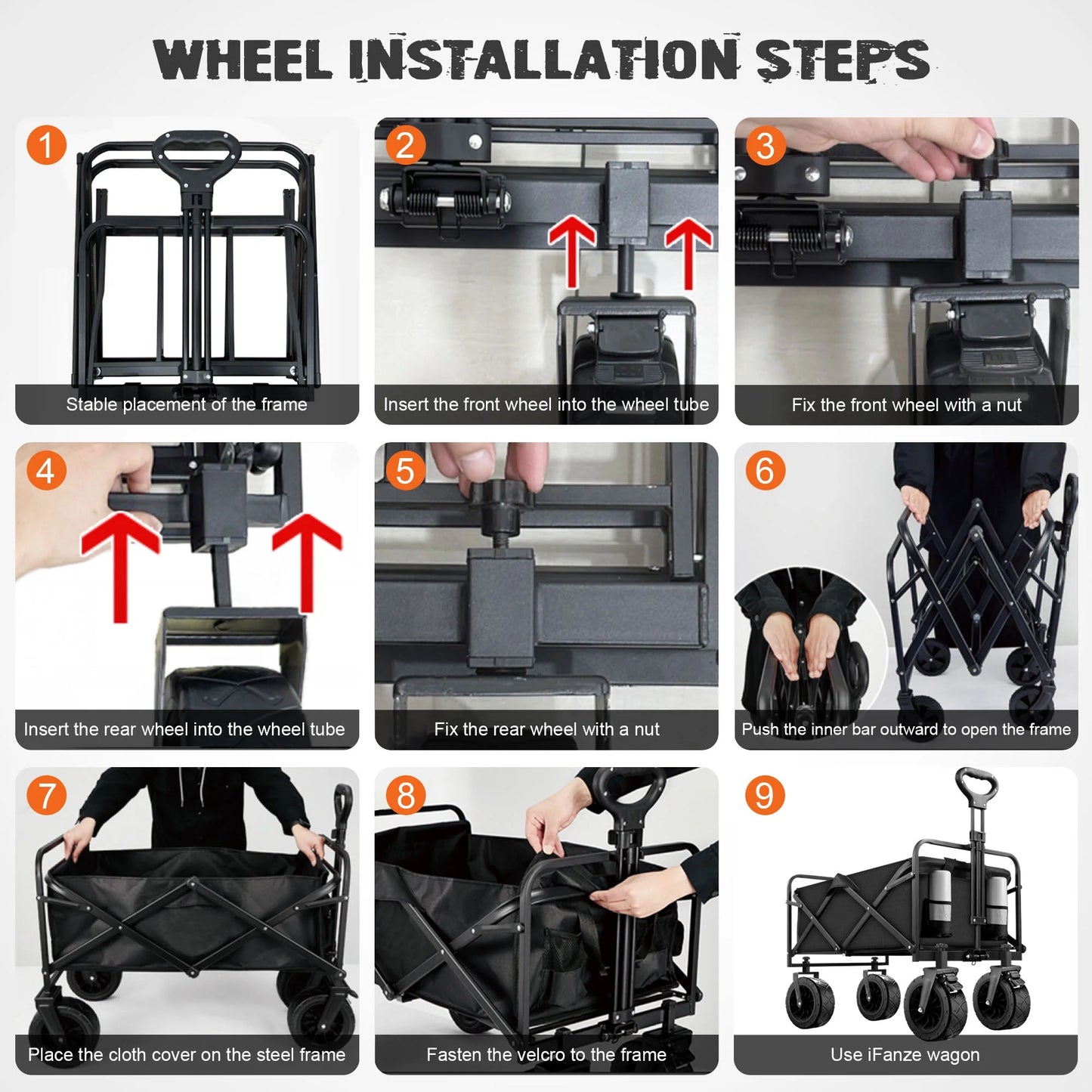 Collapsible Folding Wagon Cart, 560Lbs Heavy Duty Garden Wagon, 155L Large Capacity Utility Foldable Beach Cart with All-Terrain Wheels for Outdoor Camping, Shopping, Sports, Grocery, Black