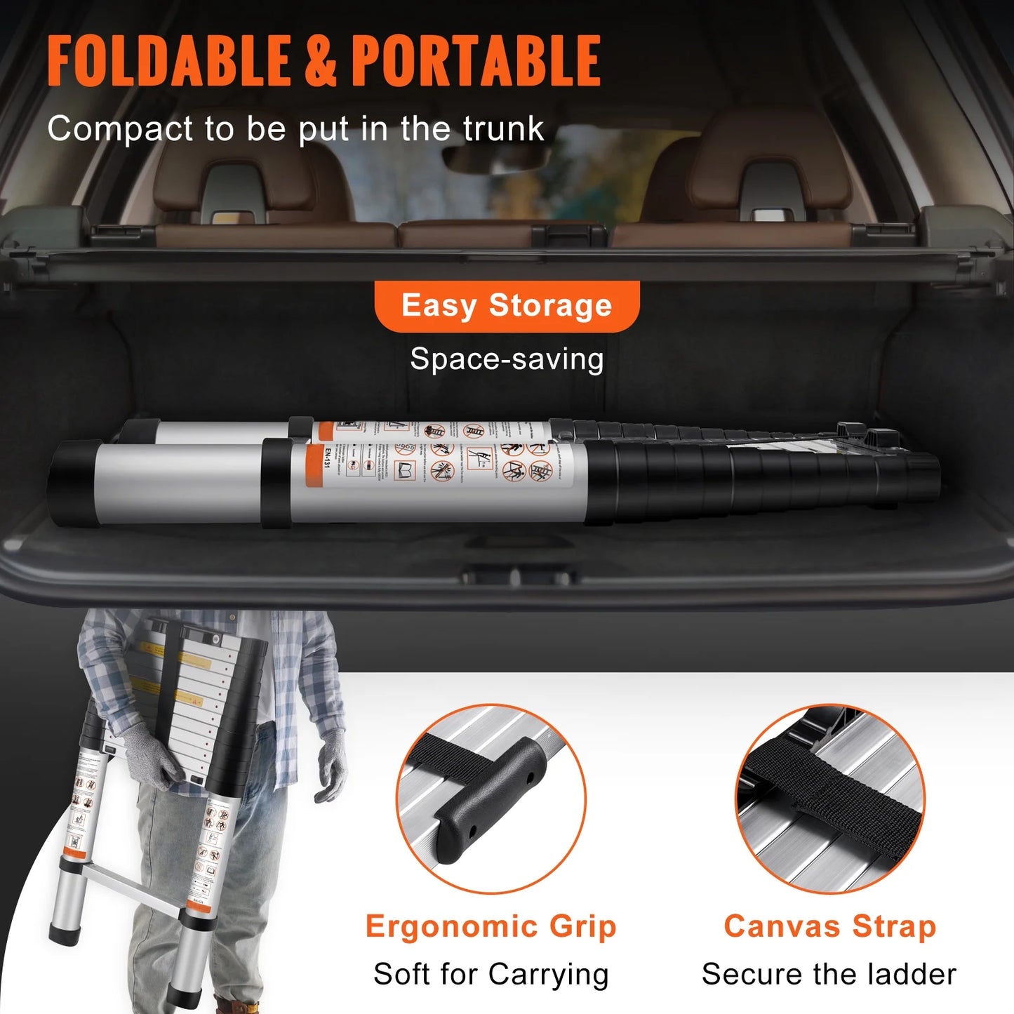 12.5FT Telescoping Ladder 375Lbs Load Capacity Aluminum Telescopic Extension Ladder, Multi-Purpose Collapsible Ladder for RV, Home or Outdoor Work
