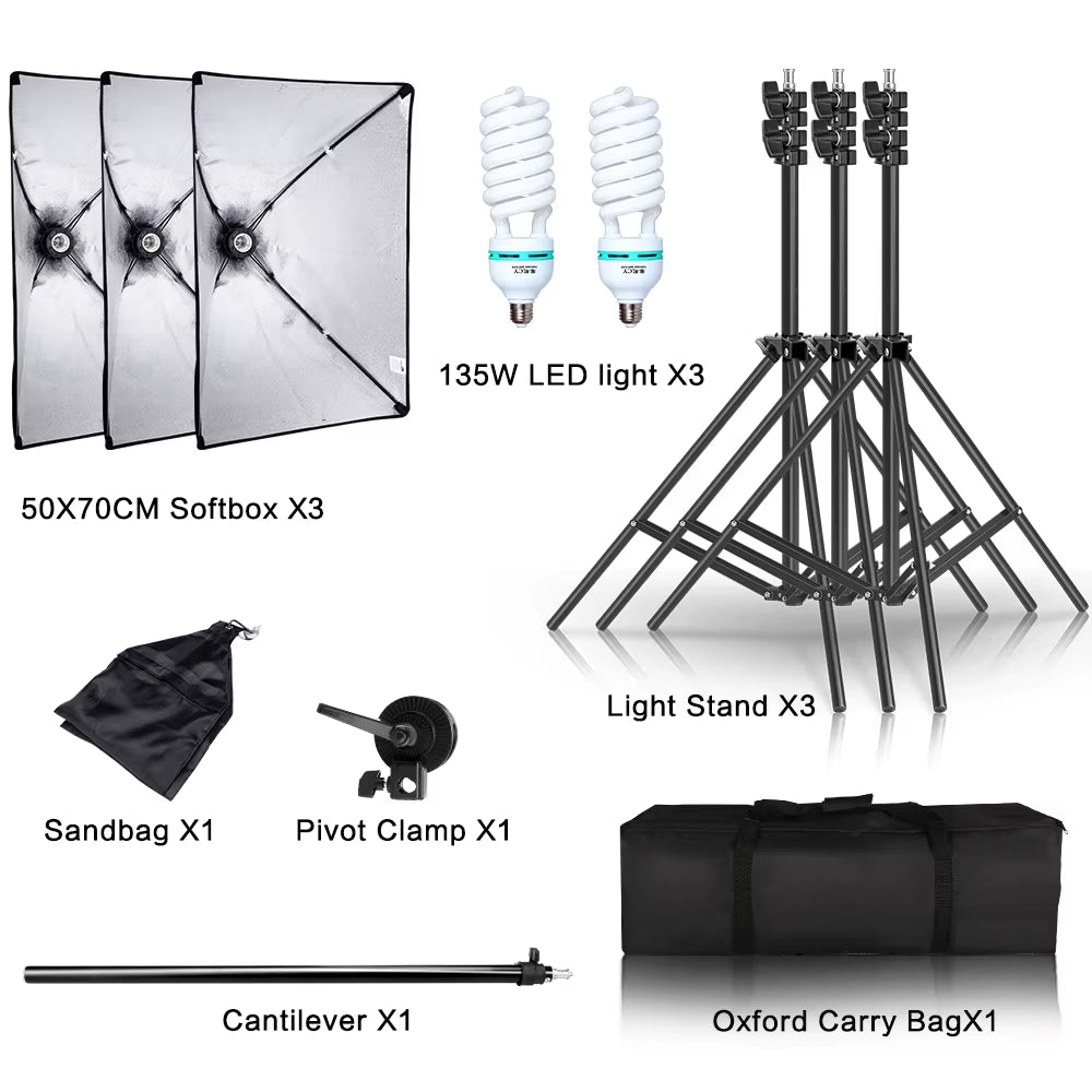Photography Studio Softbox Lighting Kit Arm for Video & Youtube Continuous Lighting Professional Lighting Set Photo Studio
