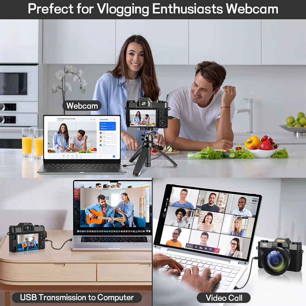 Compact Digital Photography Camera 4K WIFI Webcam Retro Vlog Recorder Youtube 64MP Camcorder 3 Inch Flip Screen Wide Angle Lens