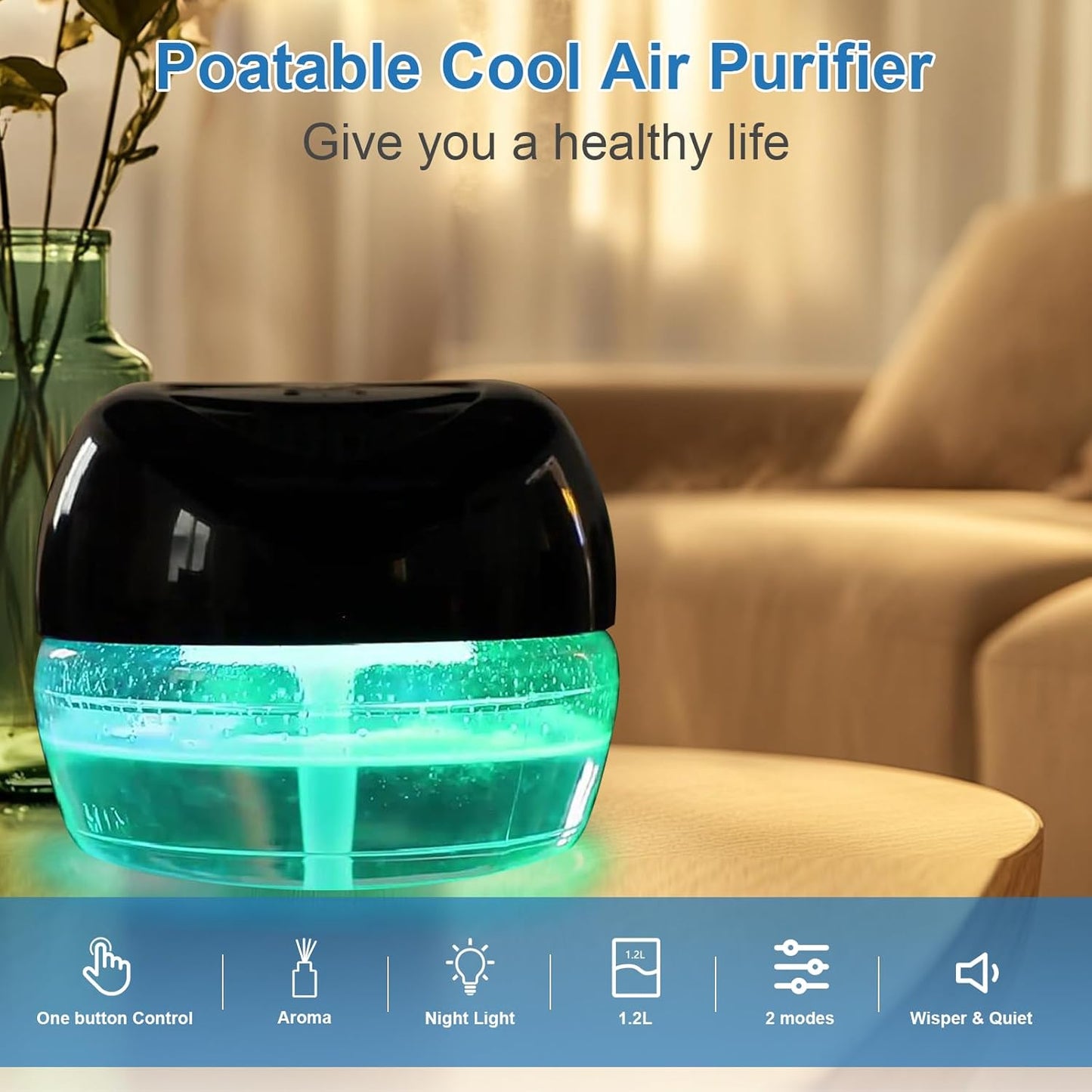 Purifier Air Washer, Air Fresher Aroma Diffuser for Home, Office, Air Purifier with Night Light (Black)