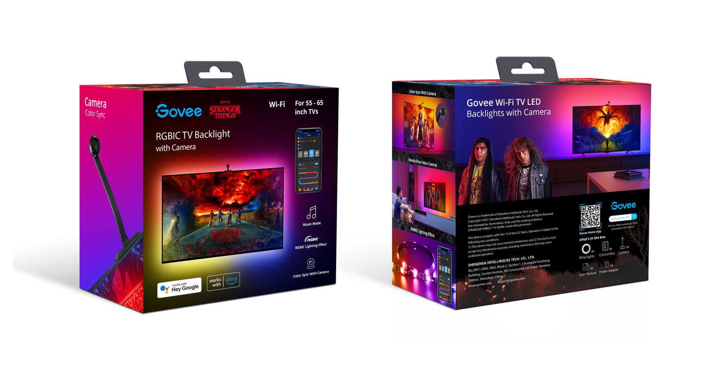 Stranger Things Indoor RGBIC LED TV Backlight with Camera for 55-65 Inch Tvs and Pcs, Corded Electric, App Controlled