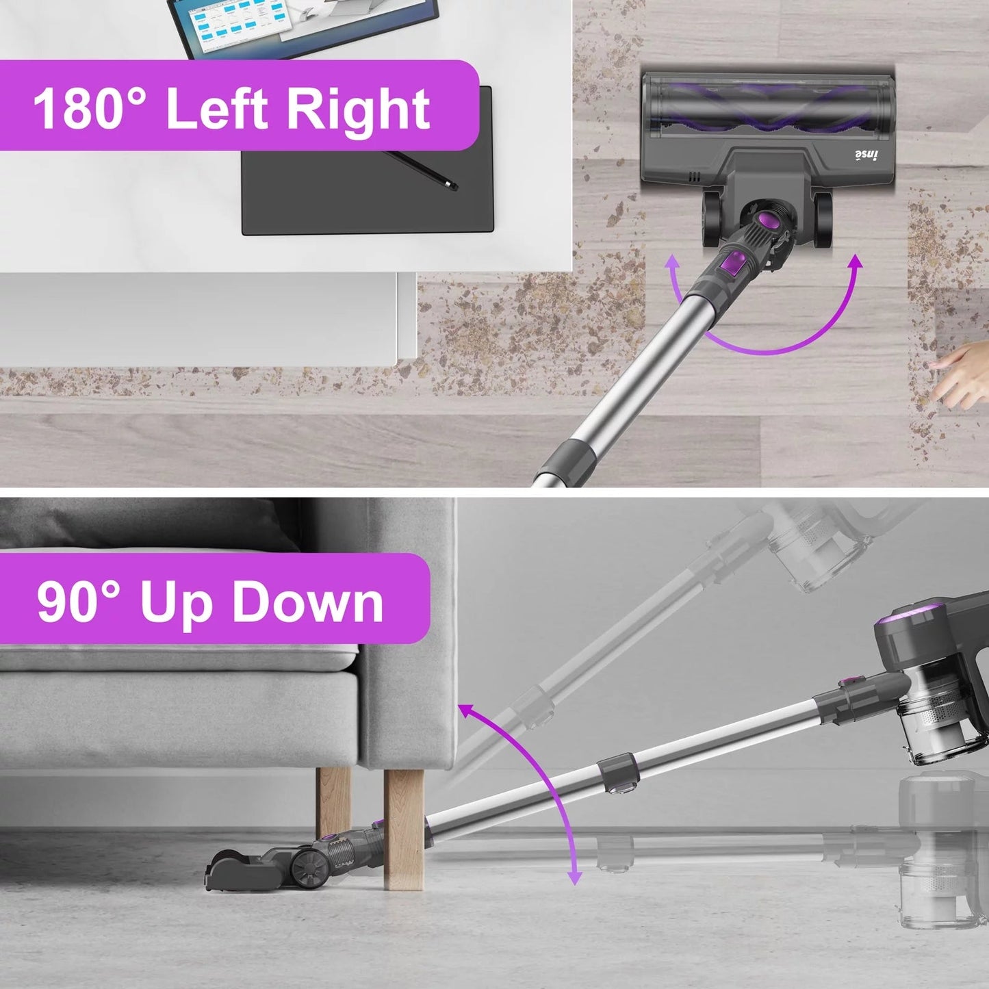 Cordless Vacuum Cleaner, 6-In-1 Stick Vacuum 20Kpa Lightweight for Hard Floor Carpet Pet Hair N370 Purple