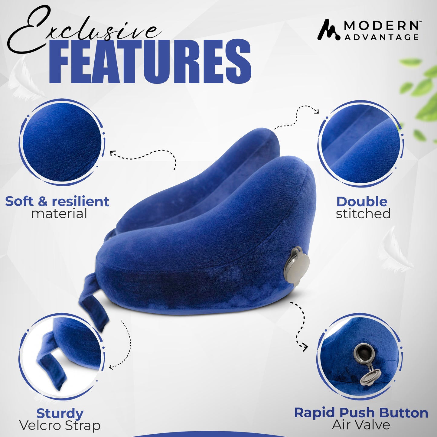Modern Advantage Inflatable Travel Neck Pillow - BLUE