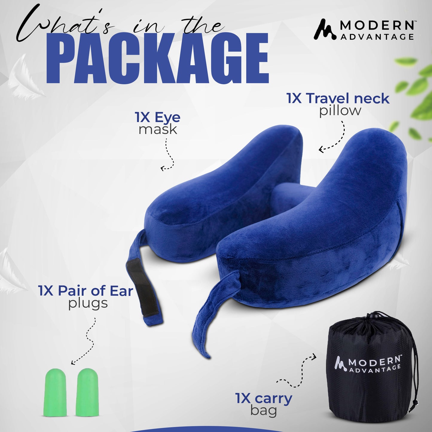 Modern Advantage Inflatable Travel Neck Pillow - BLUE