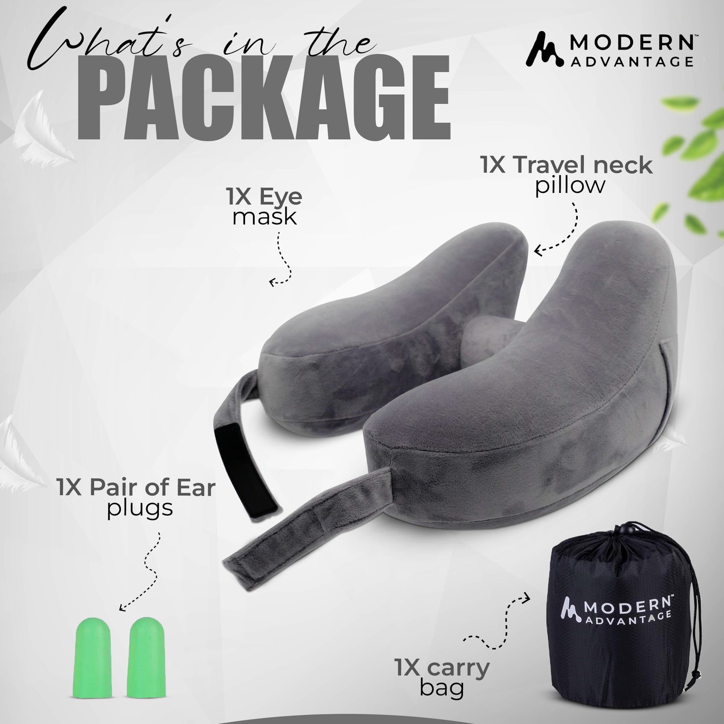 Modern Advantage Inflatable Travel Neck Pillow - GREY
