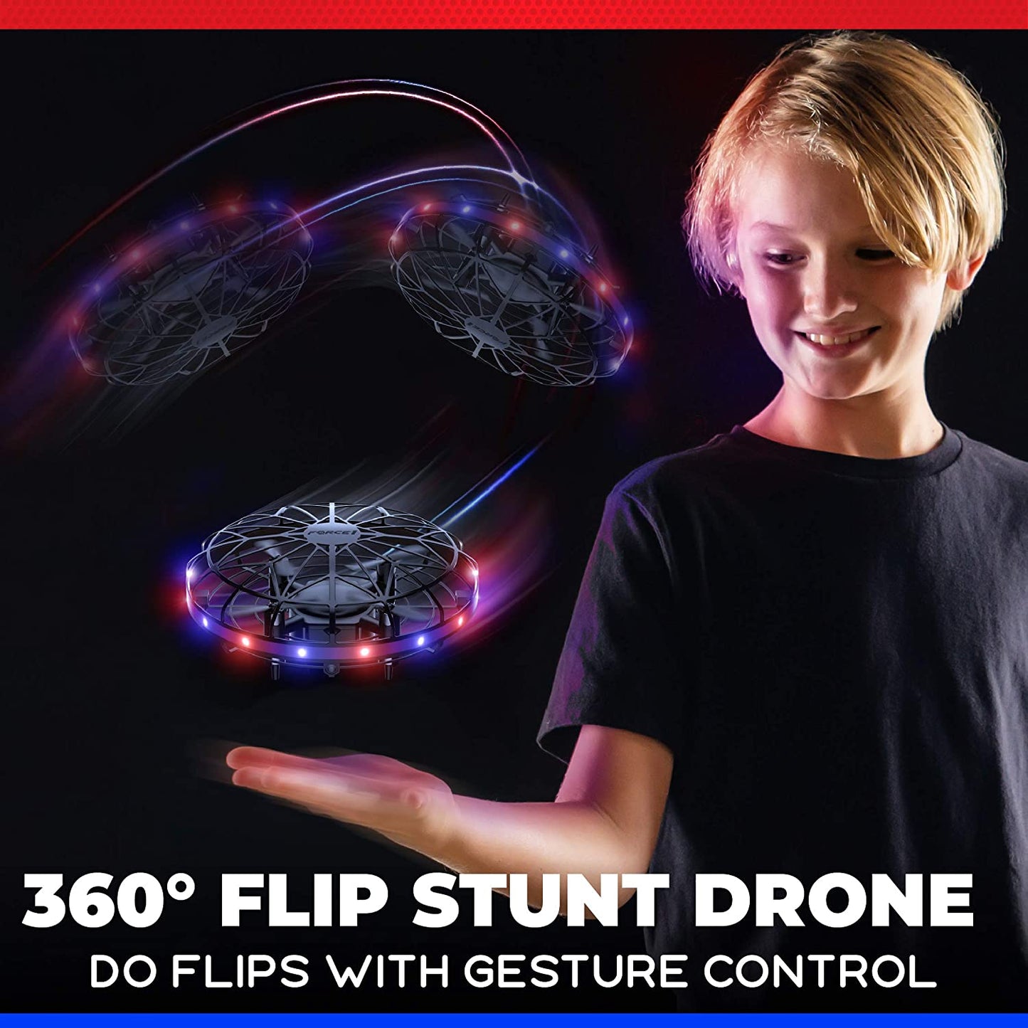 Scoot LED Hand Operated Drone for Kids or Adults - Hands Free Motion Sensor Mini Drones, Easy Indoor Flying Orb Ball Small UFO Toy for Boys and Girls (Red/Blue)