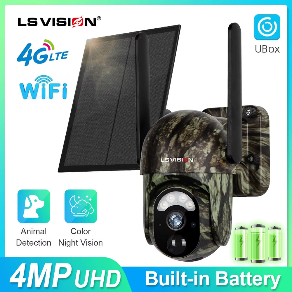 4G SIM Solar Security Cameras Wireless Outdoor 2K HD Video Surveillance Color Night Vision Human/Animal Detection