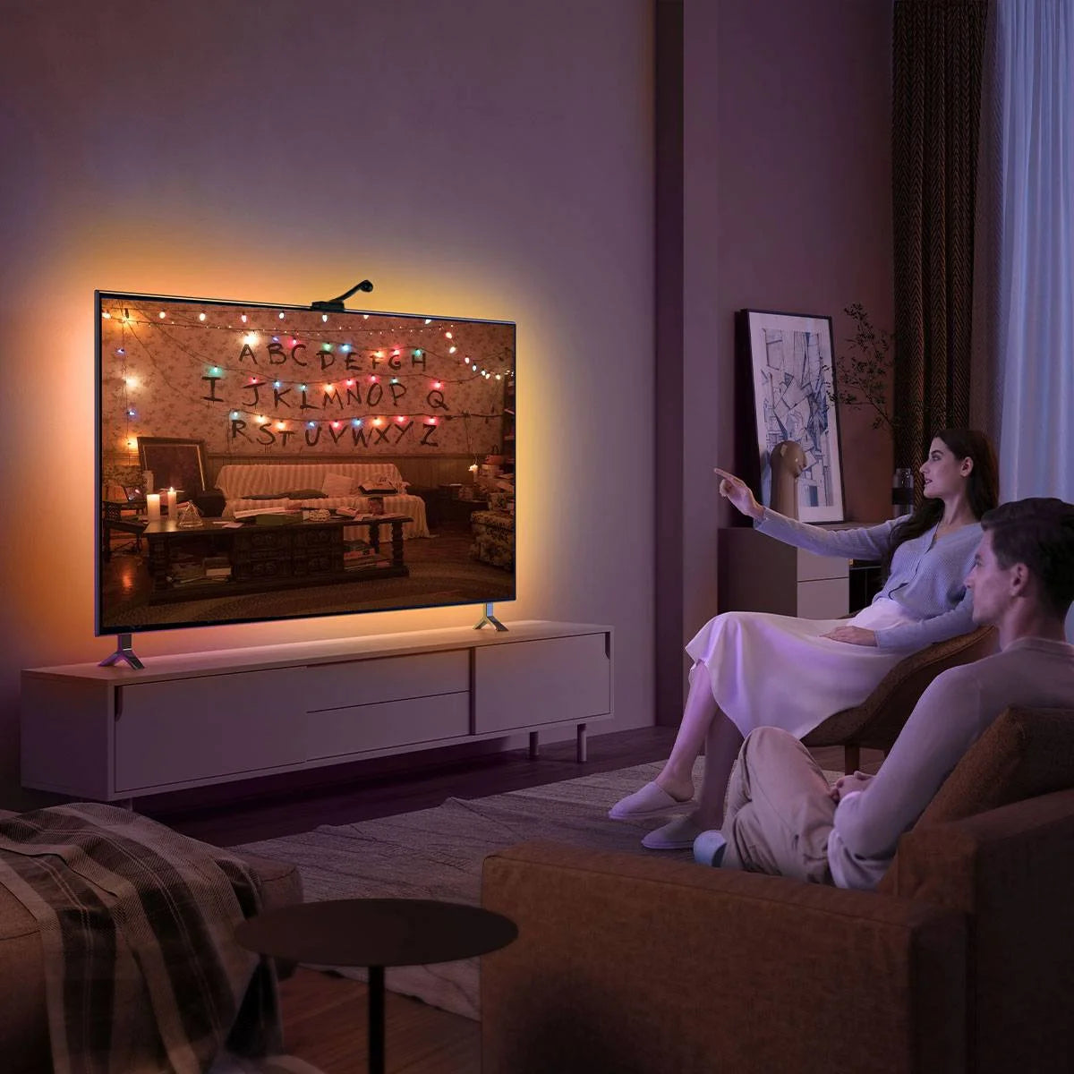 Stranger Things Indoor RGBIC LED TV Backlight with Camera for 55-65 Inch Tvs and Pcs, Corded Electric, App Controlled