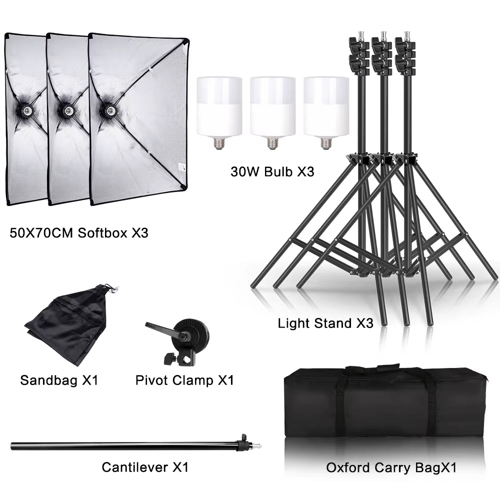 Photography Studio Softbox Lighting Kit Arm for Video & Youtube Continuous Lighting Professional Lighting Set Photo Studio