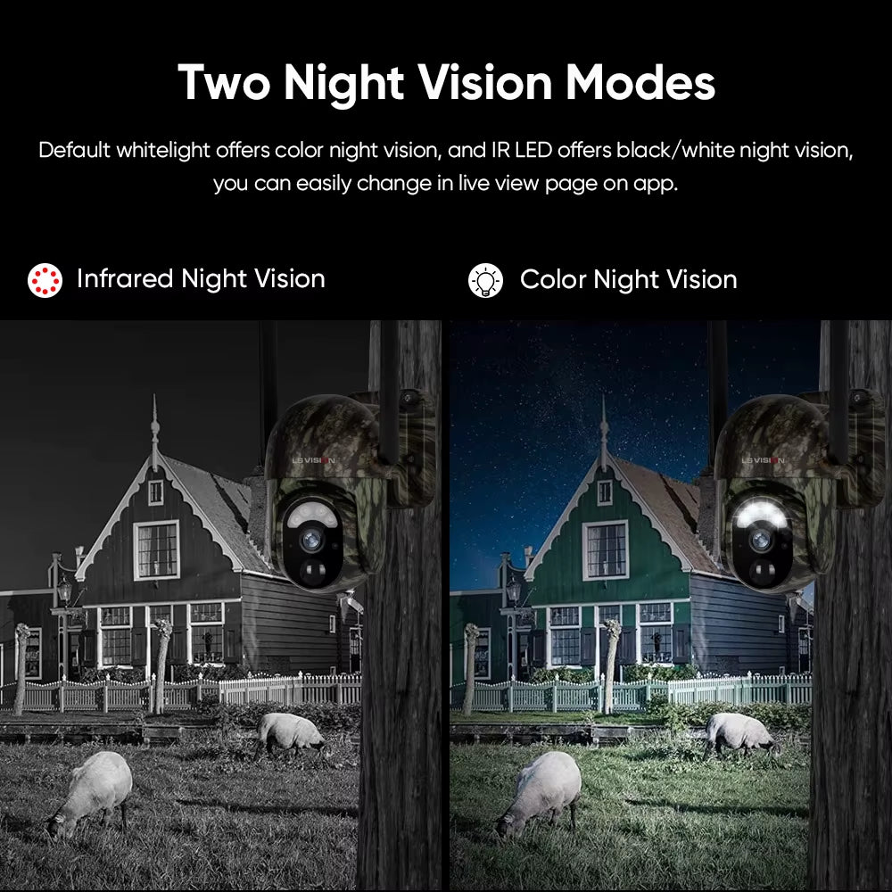 4G SIM Solar Security Cameras Wireless Outdoor 2K HD Video Surveillance Color Night Vision Human/Animal Detection