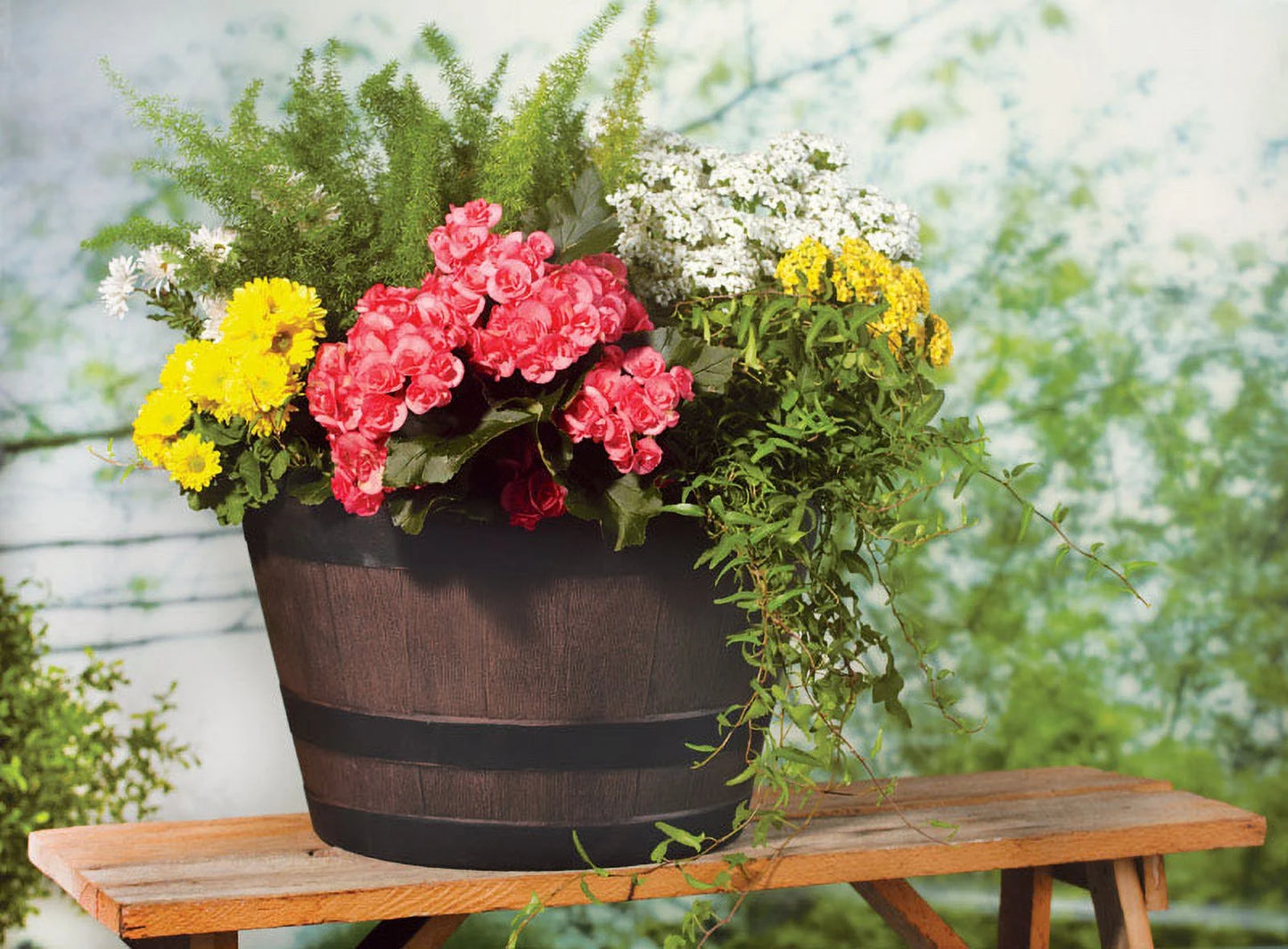 20.5" Brown Resin Whiskey Barrel Planter