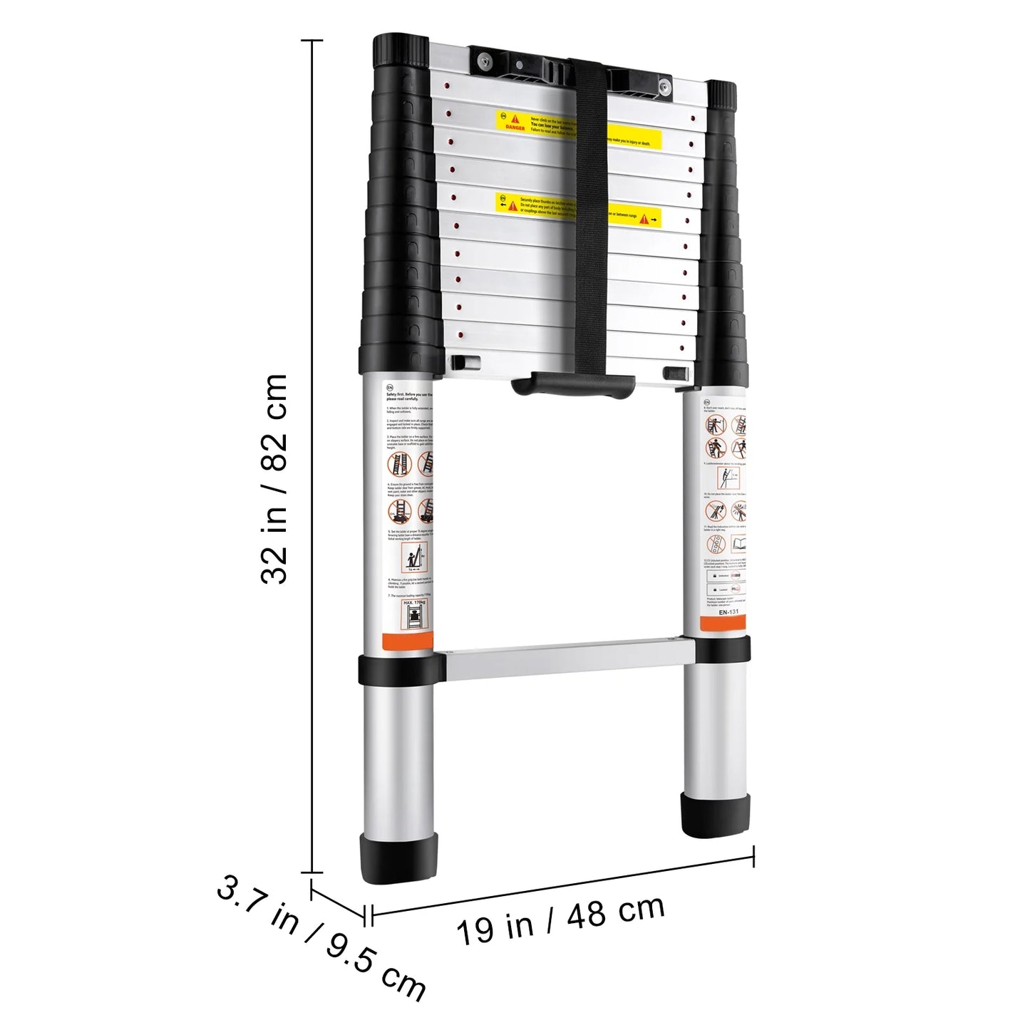 12.5FT Telescoping Ladder 375Lbs Load Capacity Aluminum Telescopic Extension Ladder, Multi-Purpose Collapsible Ladder for RV, Home or Outdoor Work
