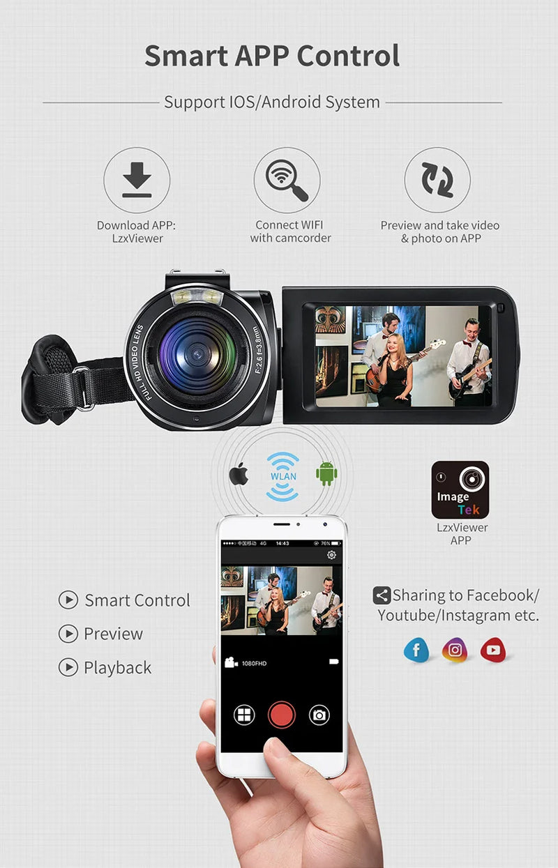 Digital Camera Camcorder Infrared Night Vision 1080P Full HD Professional Camara Filmadora for Video Youtuber Vlogging