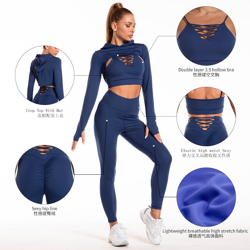 Sports Suits Long Sleeve Hooded Gym Outfits