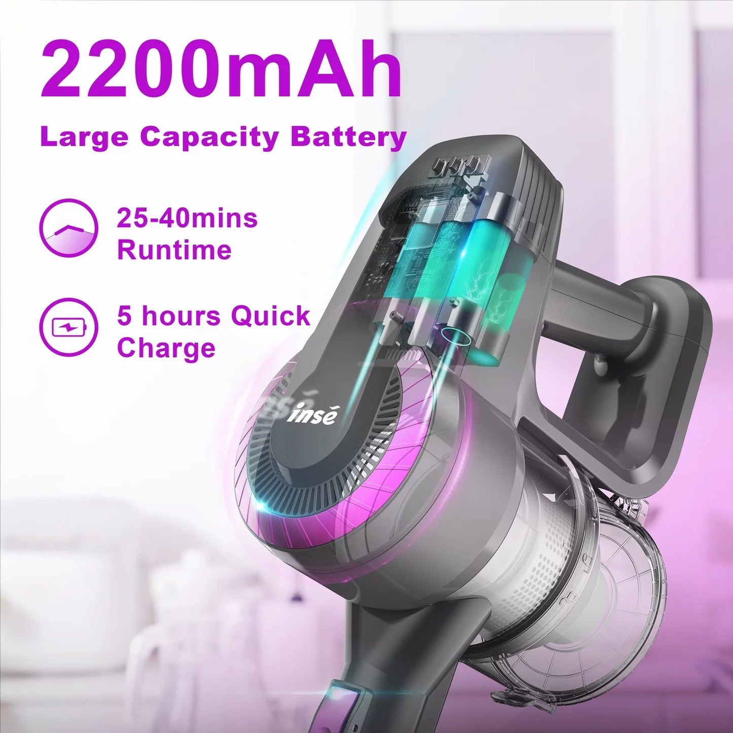 Cordless Vacuum Cleaner, 6-In-1 Stick Vacuum 20Kpa Lightweight for Hard Floor Carpet Pet Hair N370 Purple