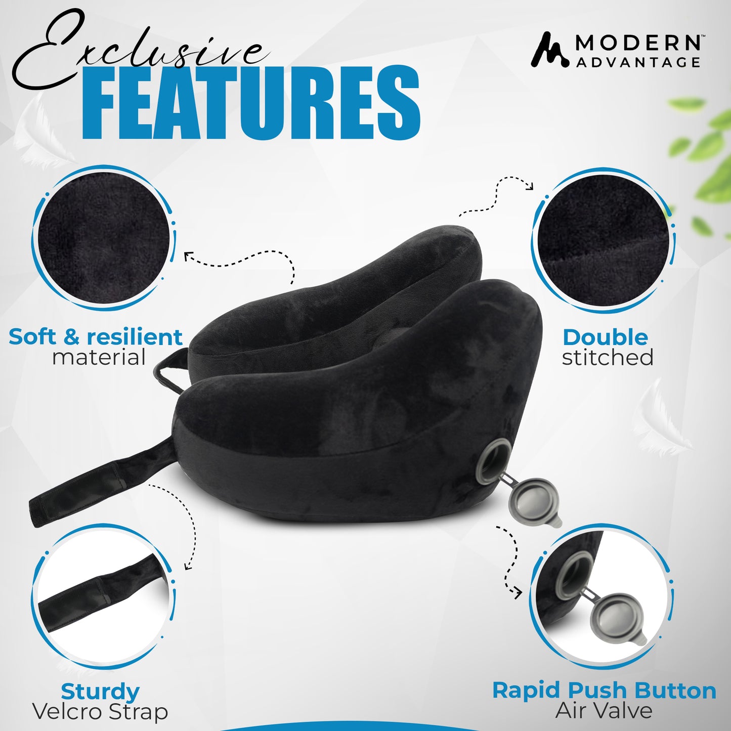 Modern Advantage Inflatable Travel Neck Pillow - Black