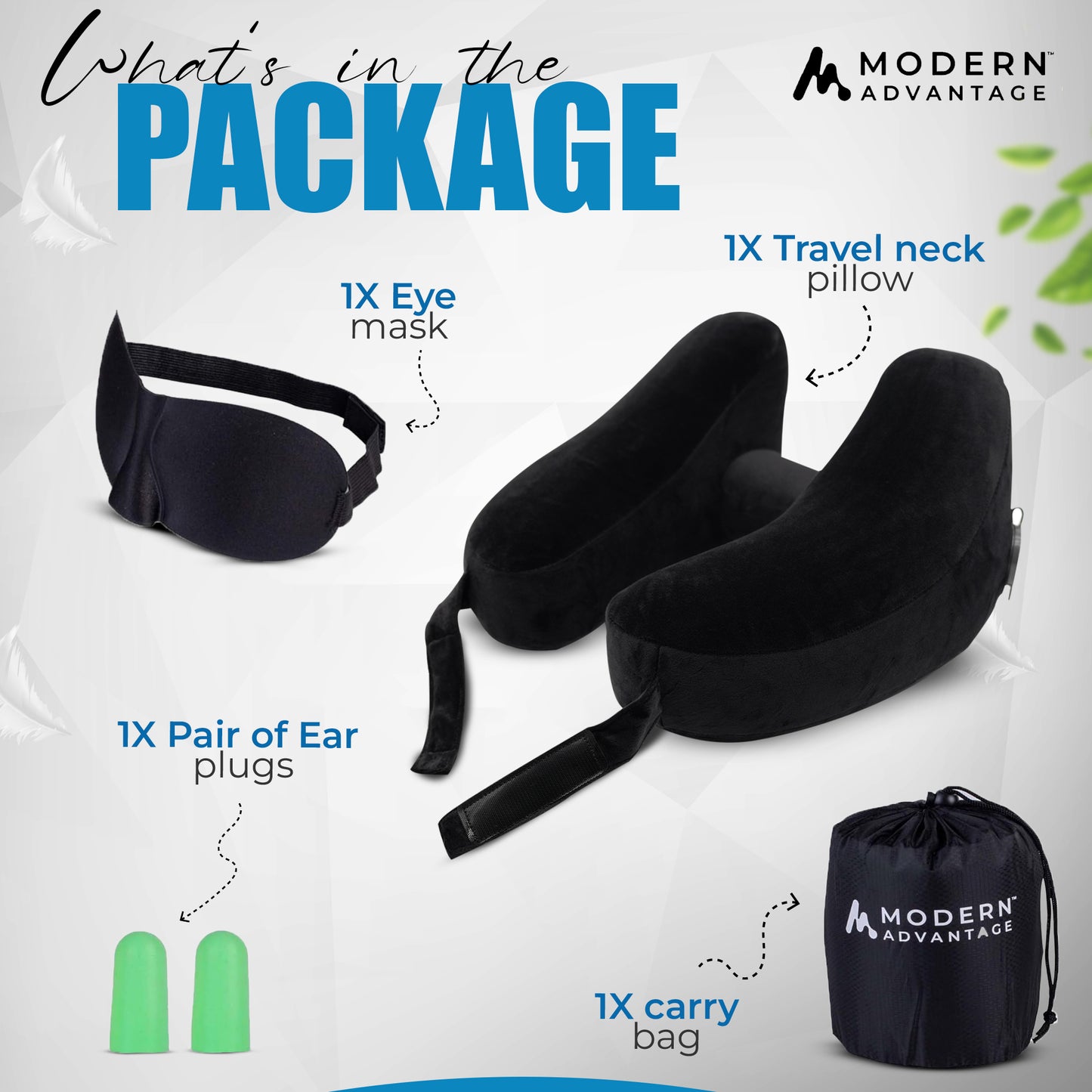 Modern Advantage Inflatable Travel Neck Pillow - Black