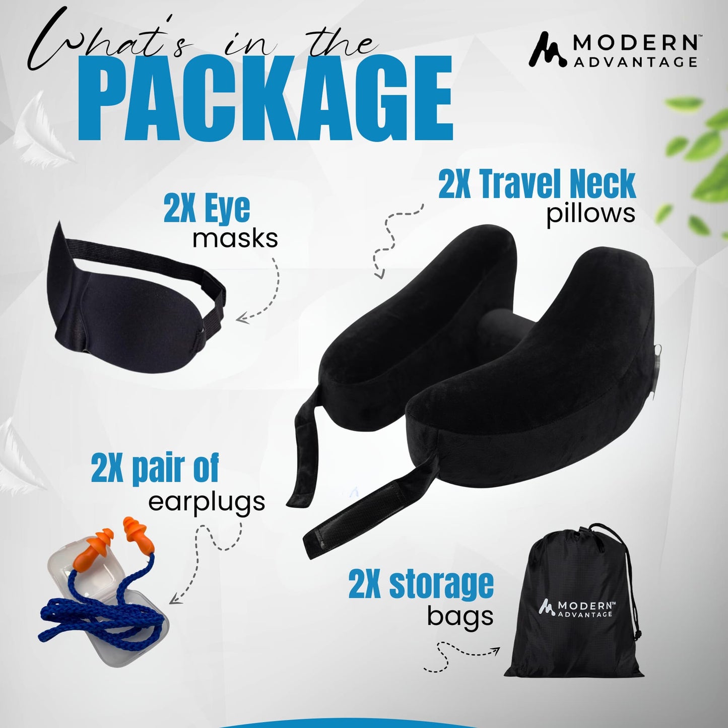 Modern Advantage Inflatable Travel Neck Pillow - BLACK+BLACK (2 pack)