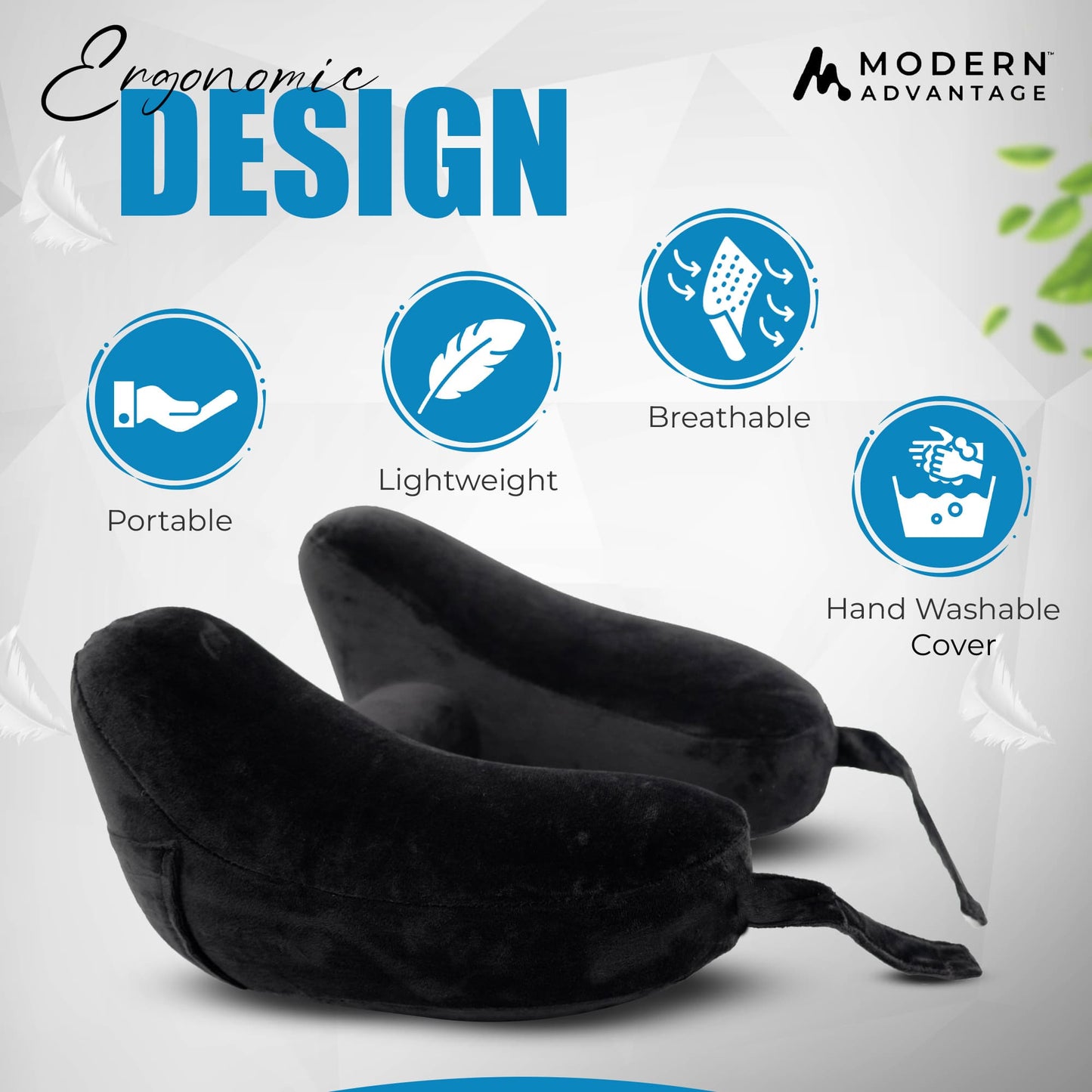Modern Advantage Inflatable Travel Neck Pillow - BLACK+BLACK (2 pack)