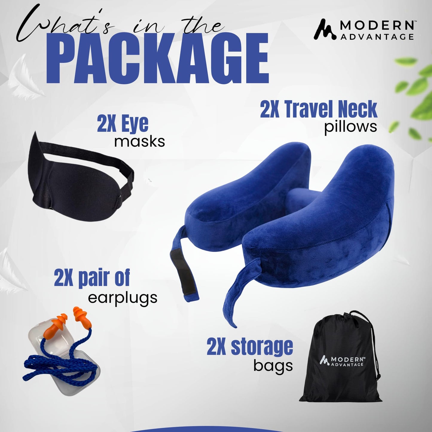 Modern Advantage Inflatable Travel Neck Pillow - BLUE+BLUE (2 pack)