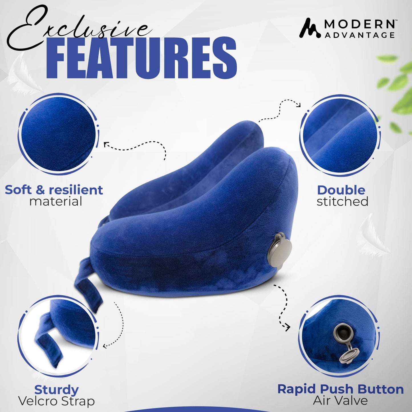 Modern Advantage Inflatable Travel Neck Pillow - BLUE+BLUE (2 pack)