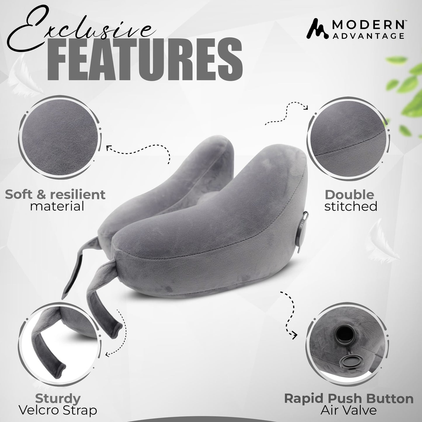 Modern Advantage Inflatable Travel Neck Pillow - GREY+GREY (2 pack)