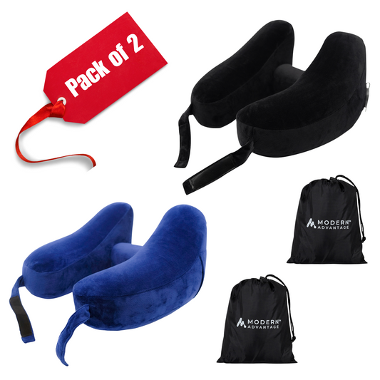 Modern Advantage Inflatable Travel Neck Pillow - BLACK+BLUE (2 pack)