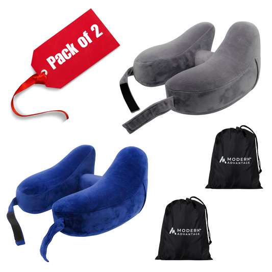 Modern Advantage Inflatable Travel Neck Pillow - GREY+BLUE (2 pack)
