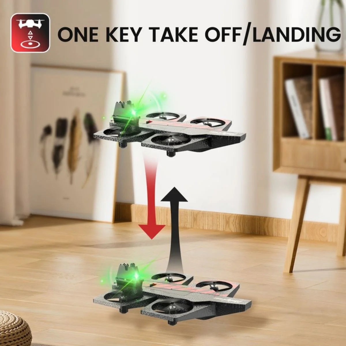 HT40 2 in 1 Drones for Kids Adults, Remote Control Drone Airplane for Beginners, RC Quadcopter Drone with Land Mode Fly Mode, Altitude Hold, Headless Mode, 3D Flips, Emergency Stop