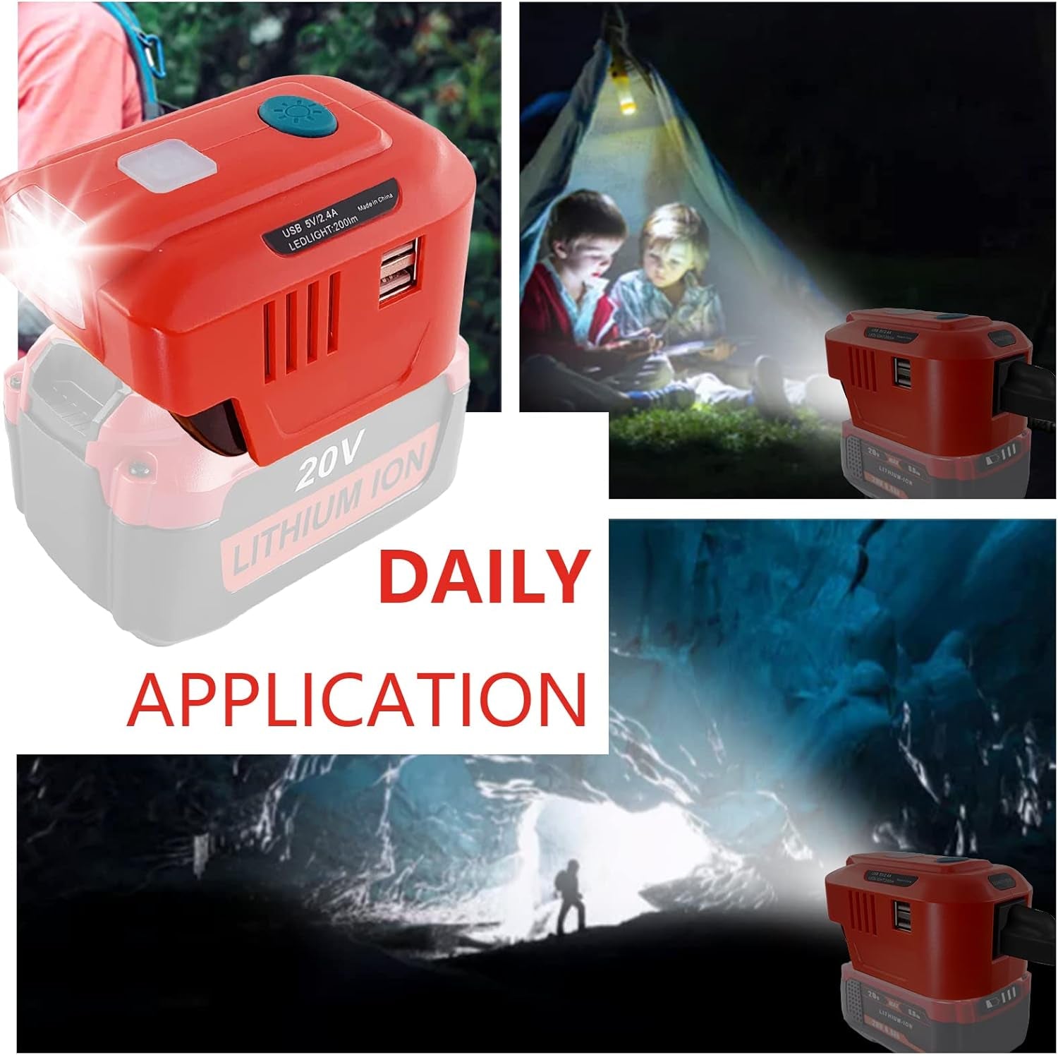 For Craftsman 20V Powered Inverter Generator 150W, for Craftsman Battery DC 20V to 110V AC Output, Portable Power Station Source USB Charger Adapter, with LED Light