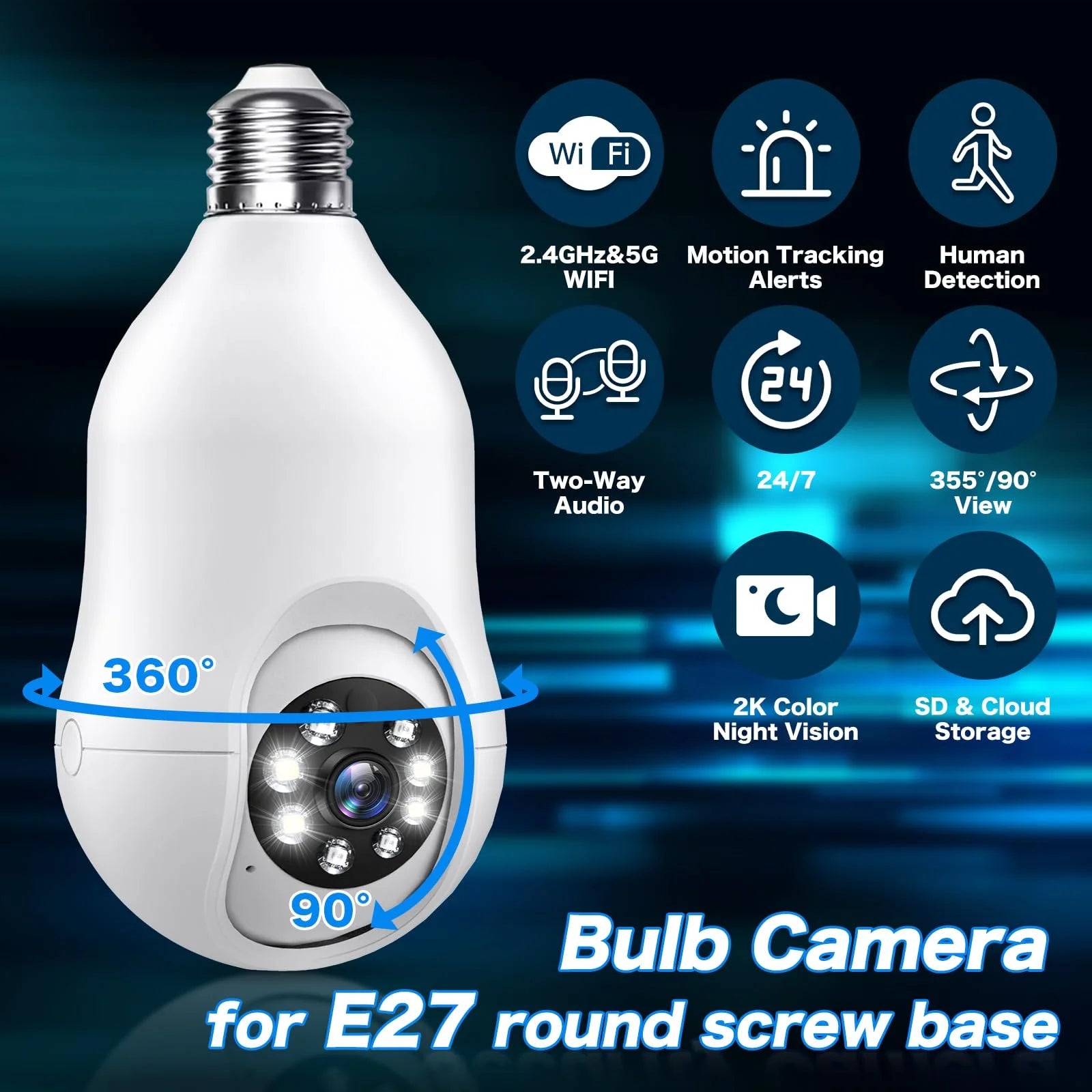 M8070 360° AI Motion 2K UHD 4-Channel 3MP Lightbulb Security Camera, White