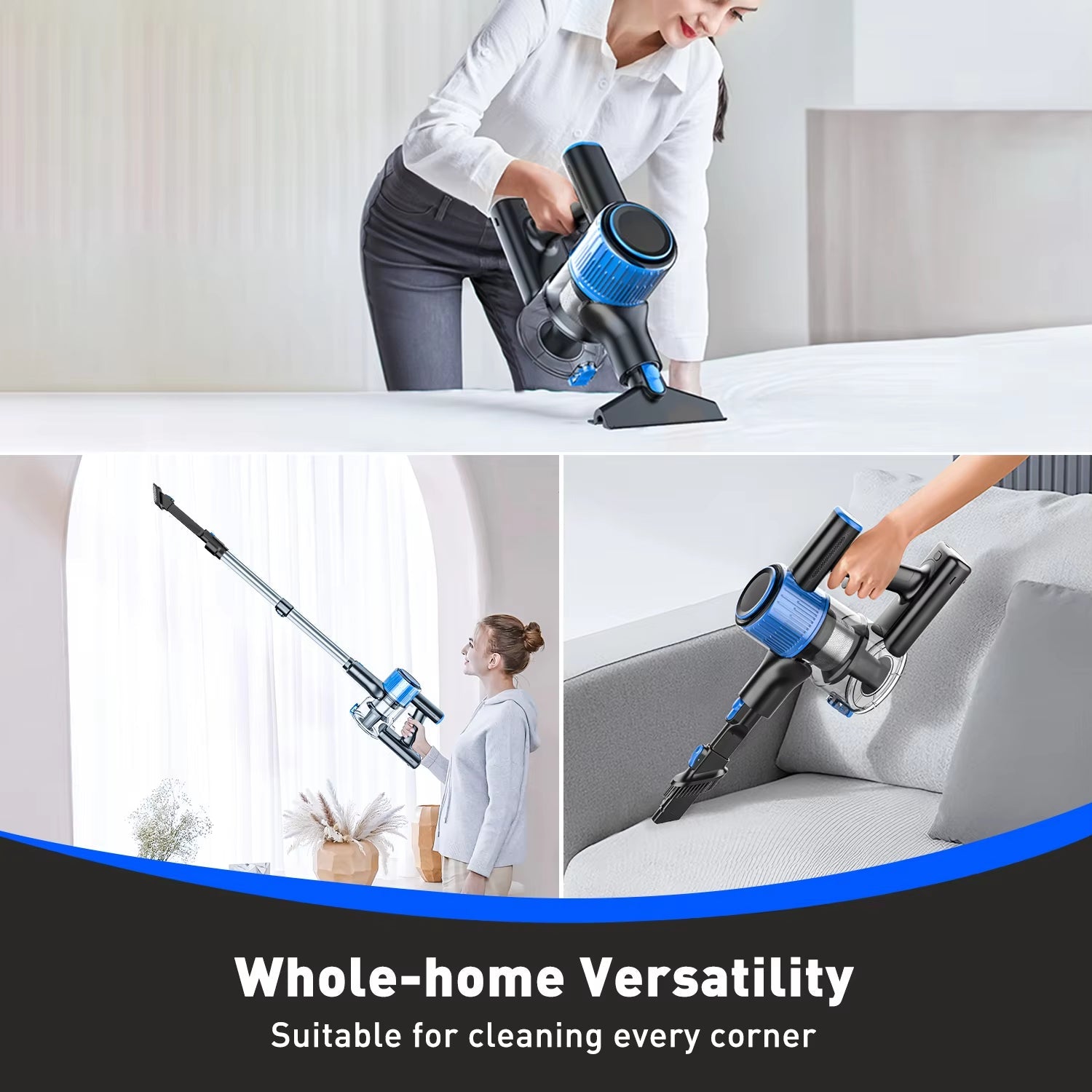 28Kpa 300W Handheld Cordless Vacuum Cleaner 8 in 1 Powerful Suction Stick Vacuum 1.5L Dust Cup for Pet Hair/Carpet/Hard Floor
